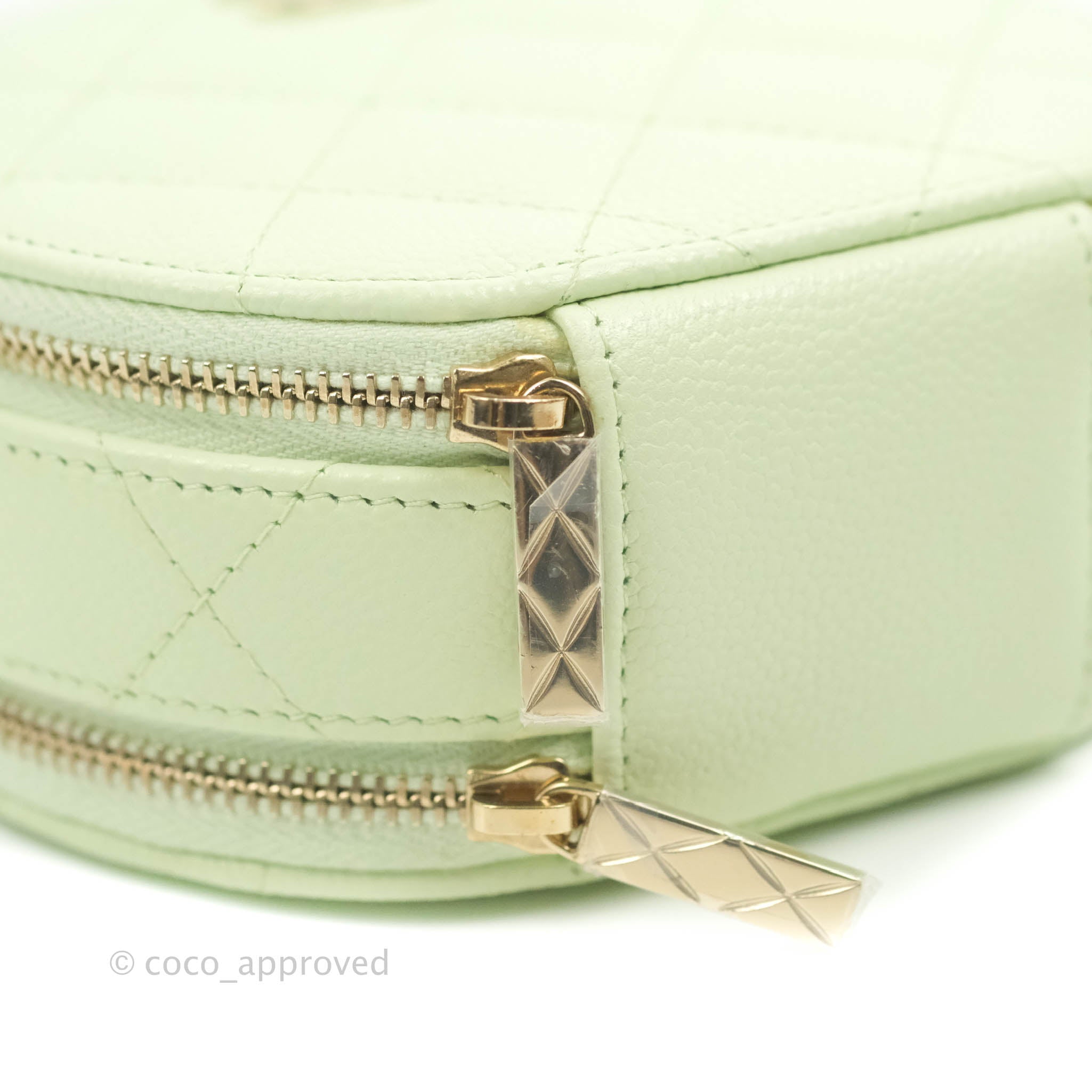 Chanel Light Green Quilted Caviar Round 'Handle With Care' Vanity