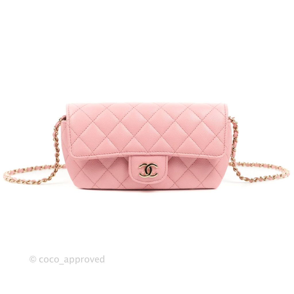 Chanel Quilted Glasses Case With Chain Pink Caviar Gold Hardware