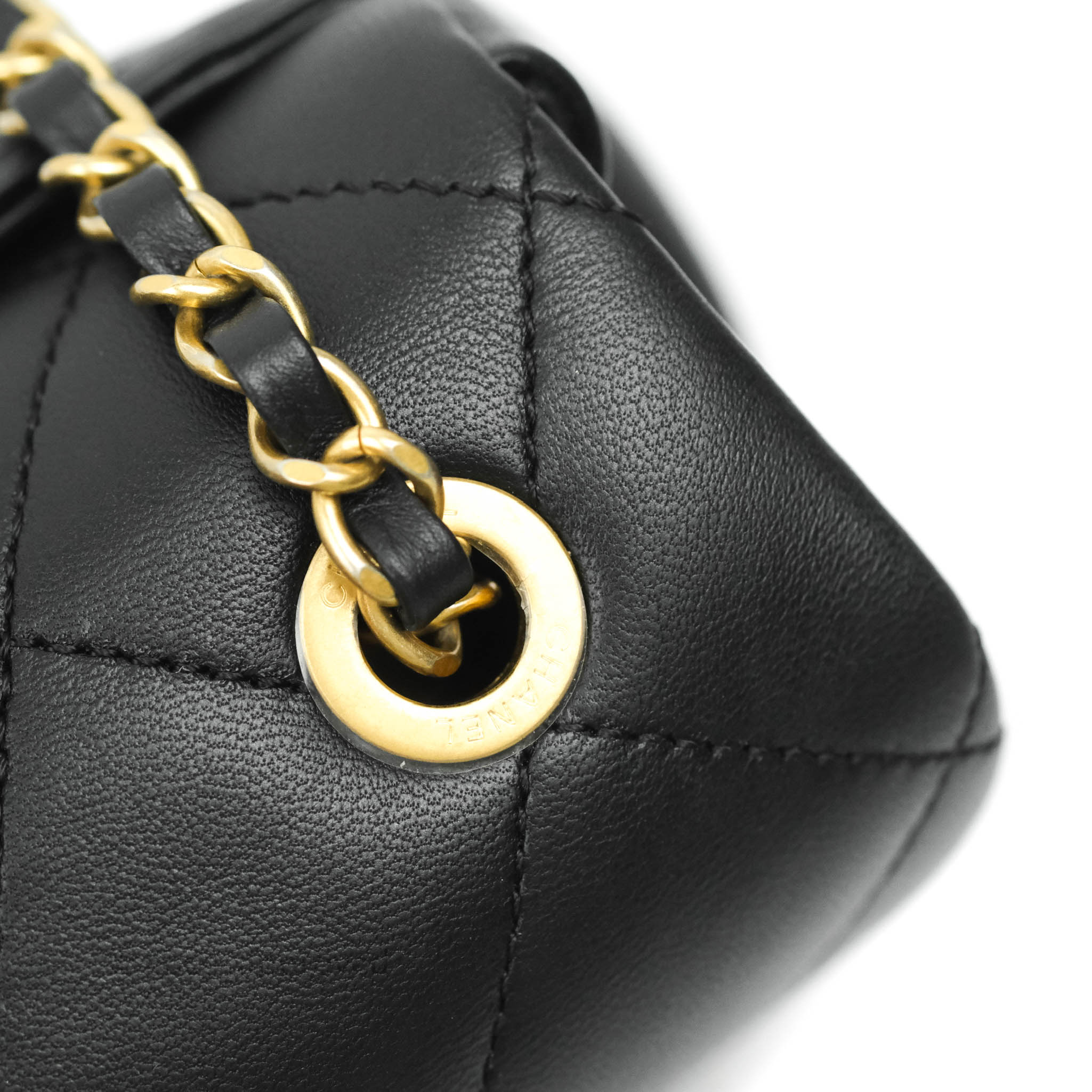 Chanel Circular Handle Flap Bag Black Lambskin Aged Gold Hardware
