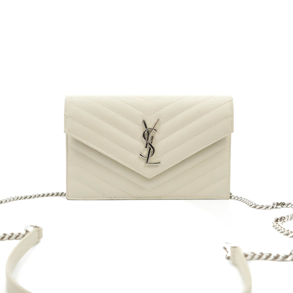 Saint Laurent White Grained Leather Kate Wallet on Chain at 1stDibs  saint  laurent grained leather wallet, white ysl bag silver chain, white ysl bag  with silver chain