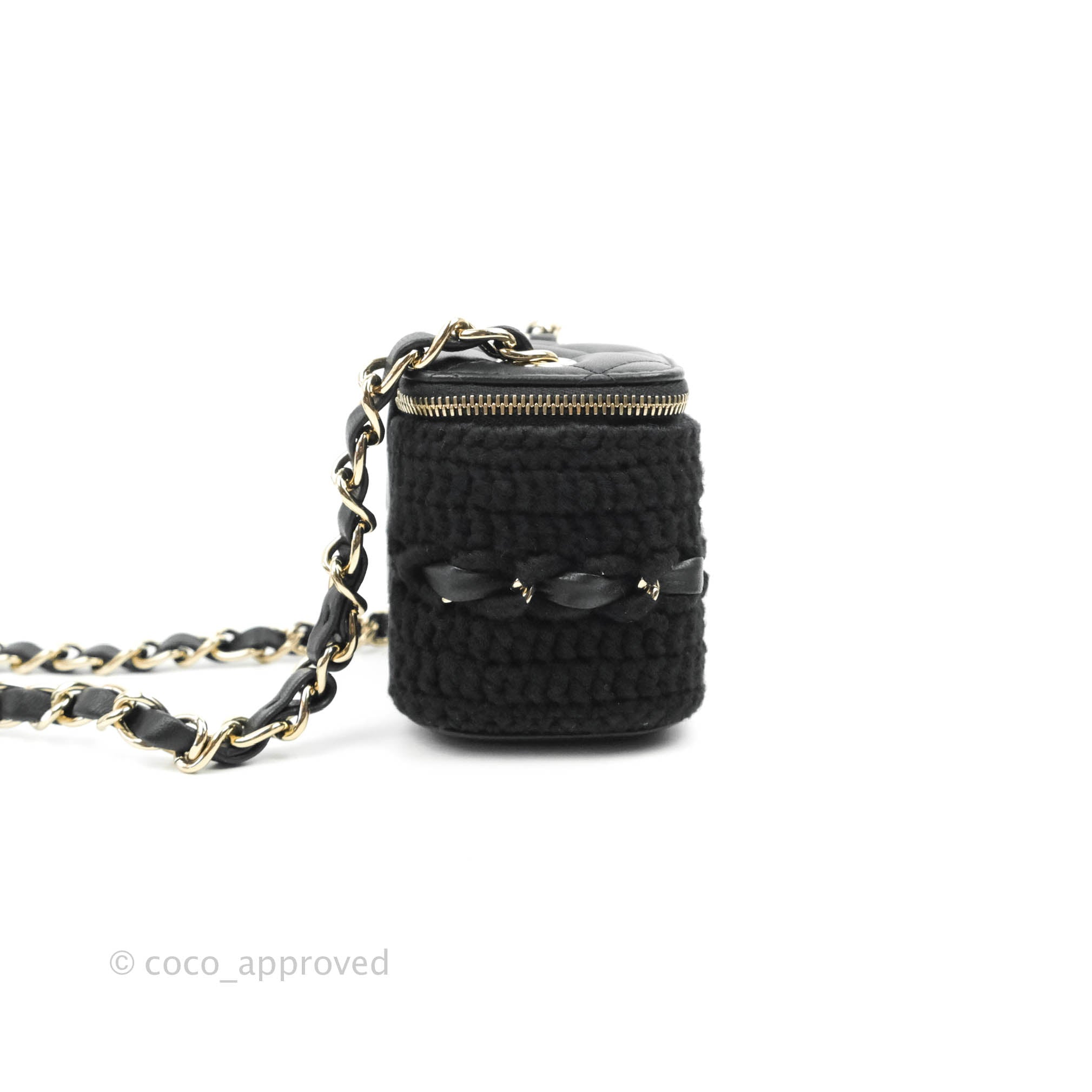 CHANEL Lambskin Quilted Top Handle Mini Vanity Case With Chain