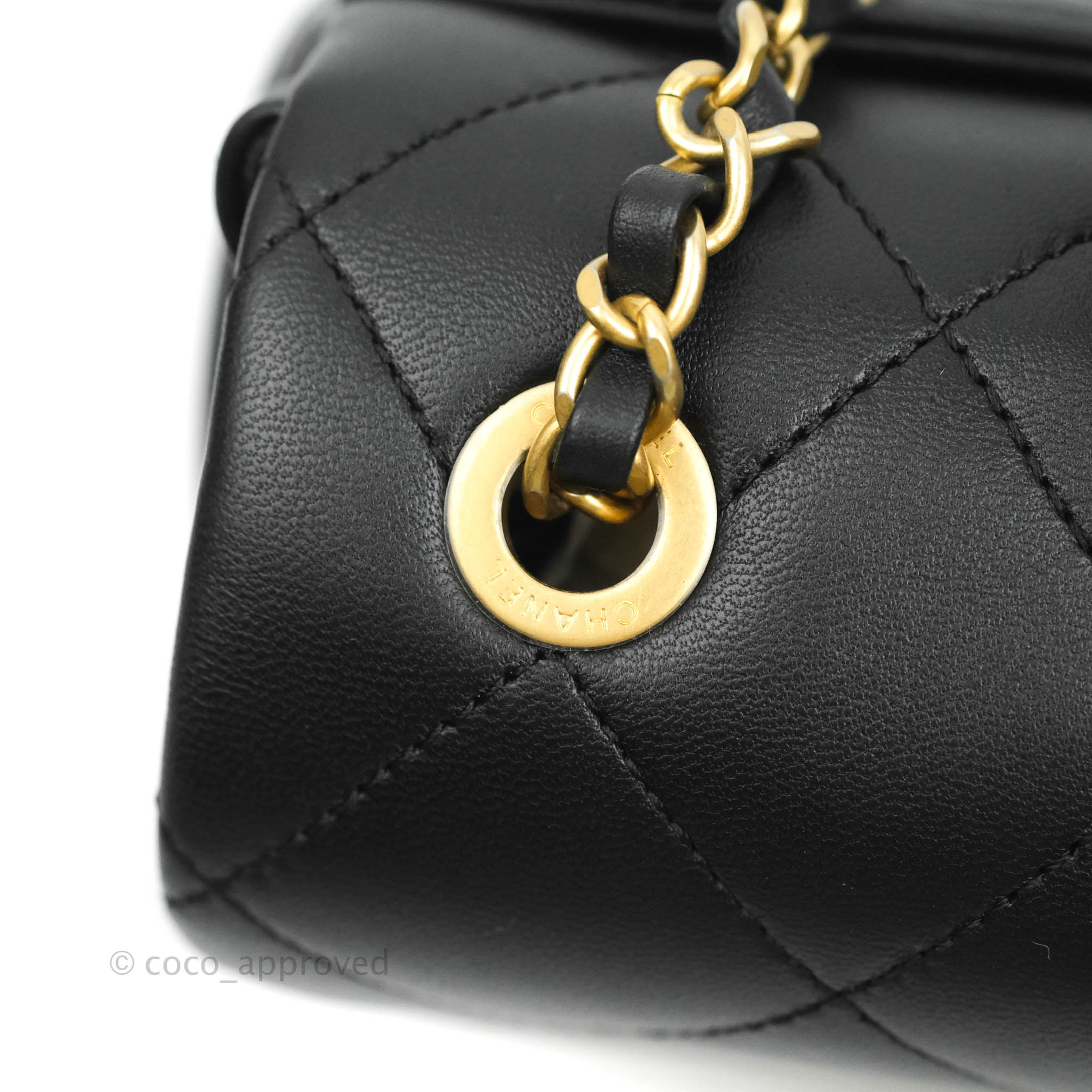 Chanel Circular Handle Flap Bag Black Lambskin Aged Gold Hardware – Coco  Approved Studio