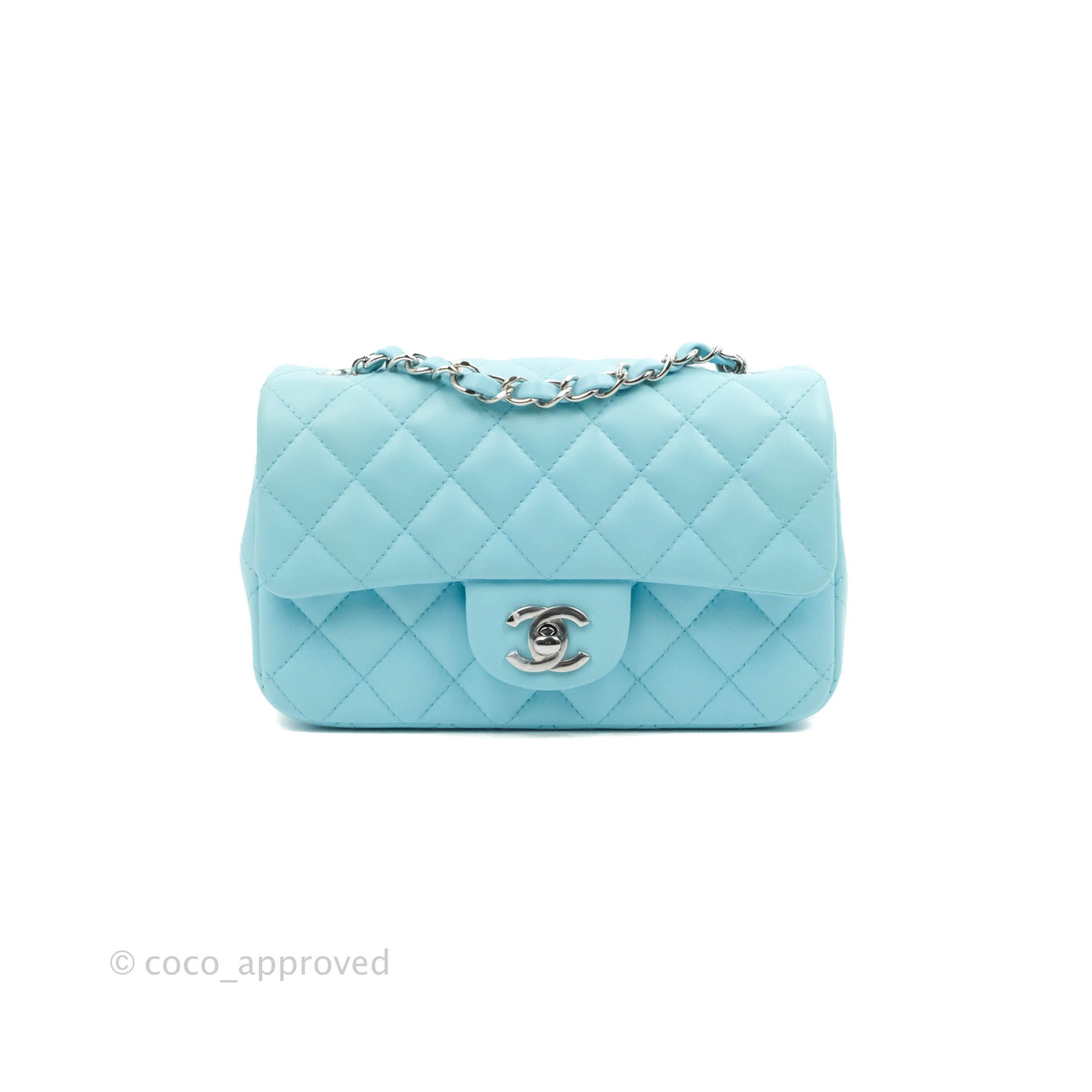 Chanel Quilted Mini Rectangular Flap Sky Neon Blue Silver Hardware