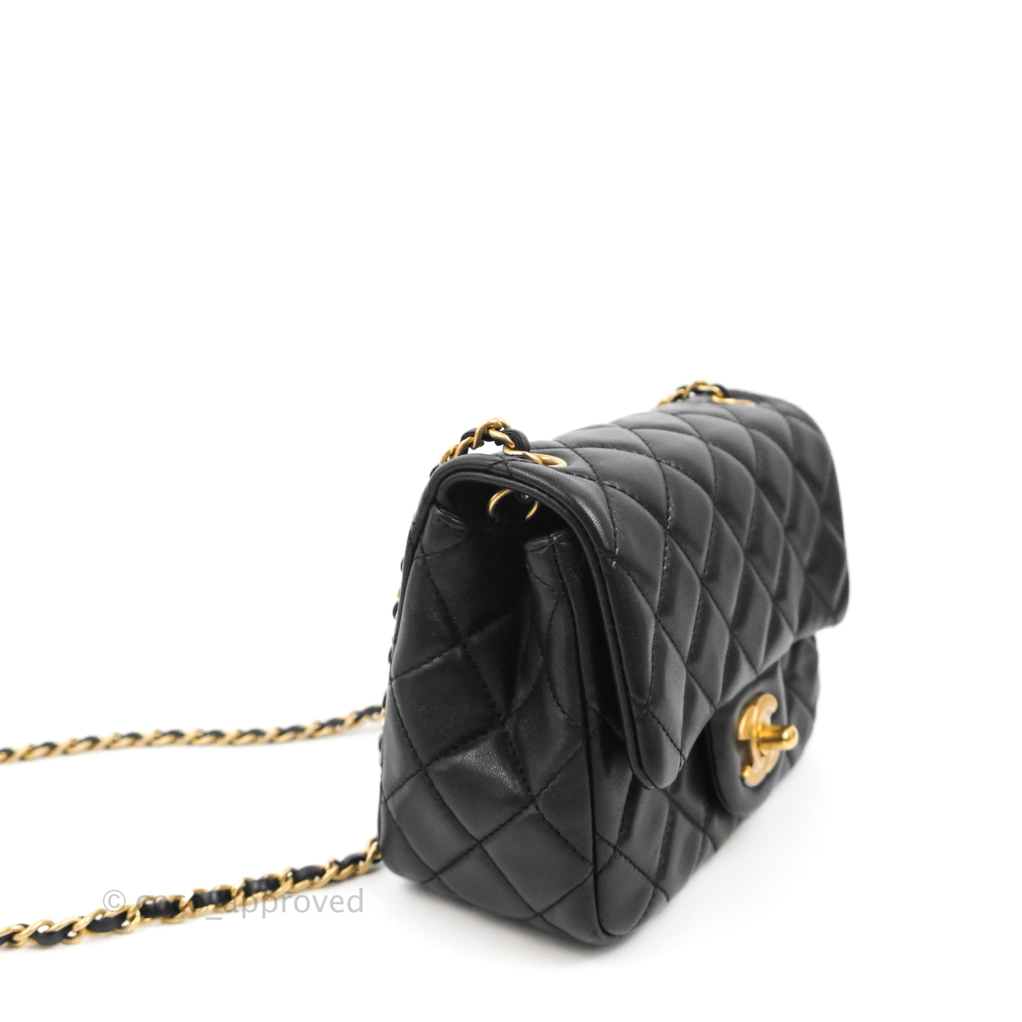 Chanel Mini Square Pearl Crush Quilted Black Lambskin Aged Gold Hardwa –  Coco Approved Studio