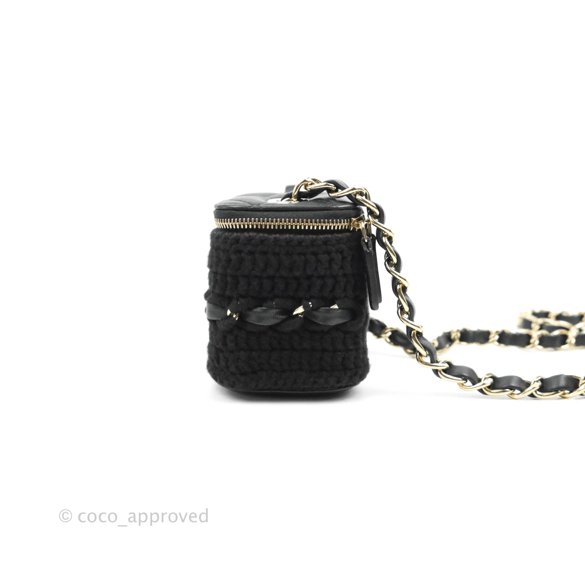 22S Chanel Black Lambskin Leather Vanity Case Pearl Crush Mini