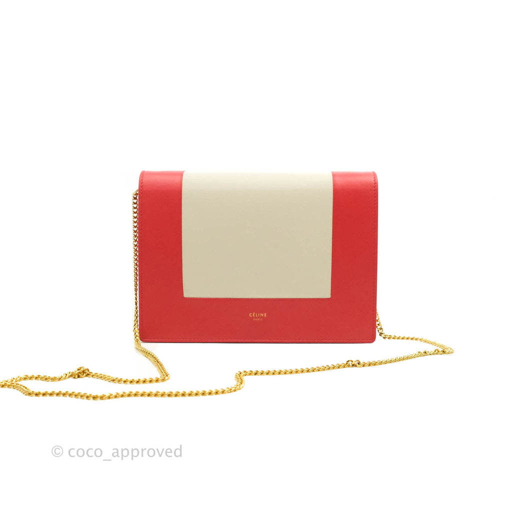 Celine Frame Evening Chain Clutch Ivory Red Smooth Lambskin Gold Hardware