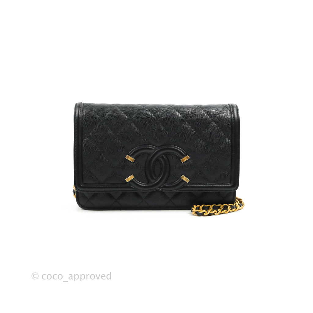 Chanel Filigree Wallet on Chain WOC Black Caviar Gold Hardware