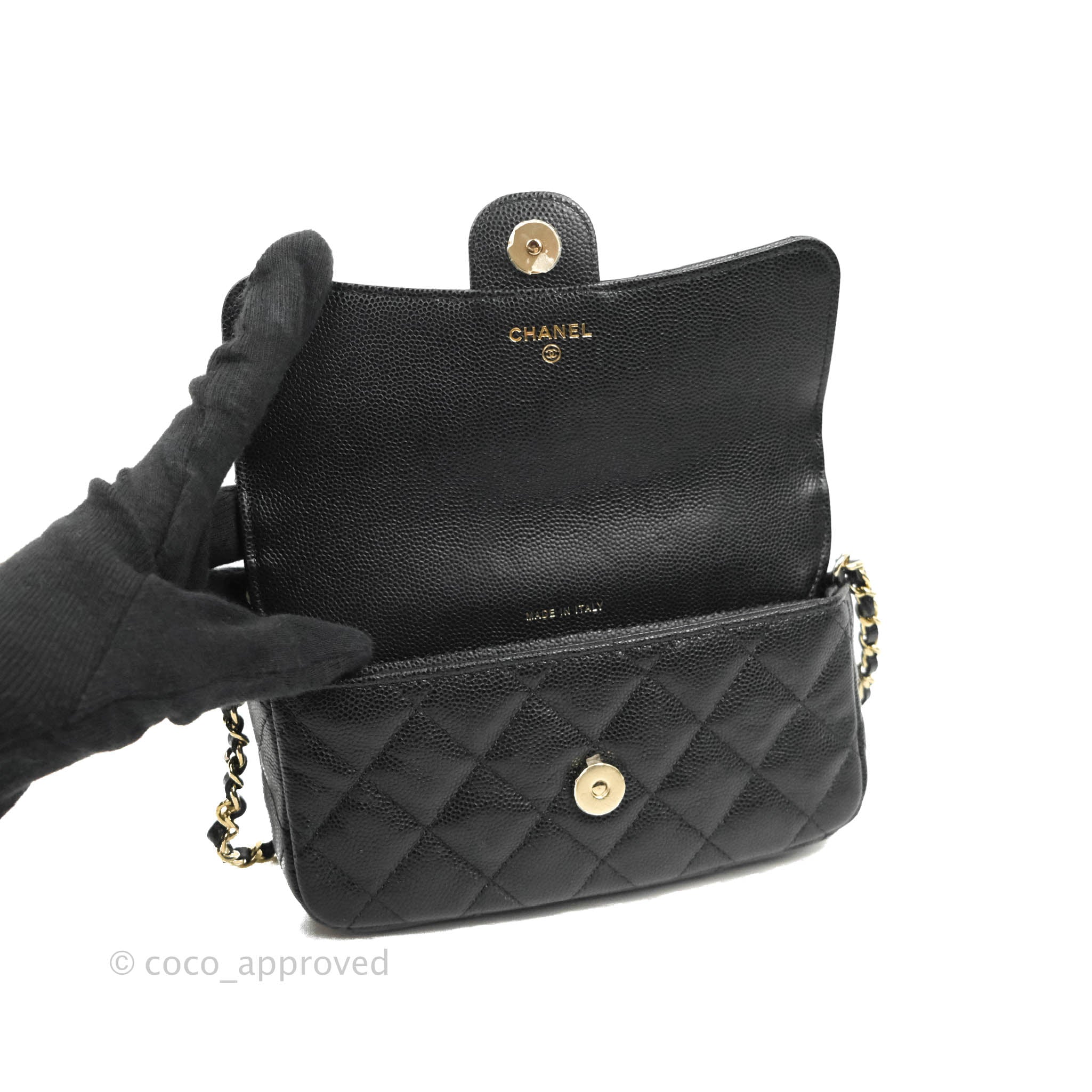 BRAND NEW ! Chanel Black Caviar Classic Flap Phone Holder with Chain Gold  Hardware (U8UTGLT6) - The Attic Place