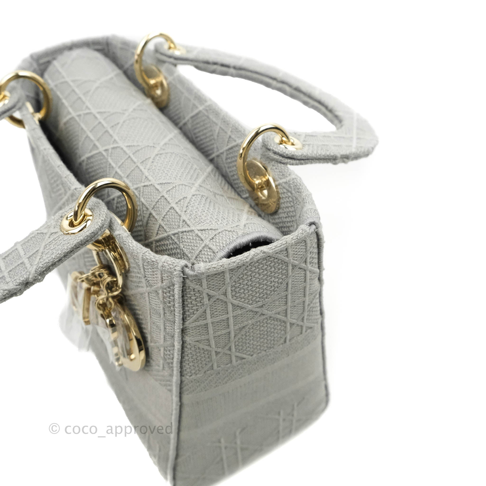 Christian Dior Medium Lady D-Lite Bag Gray Cannage Embroidery Gold Har –  Coco Approved Studio