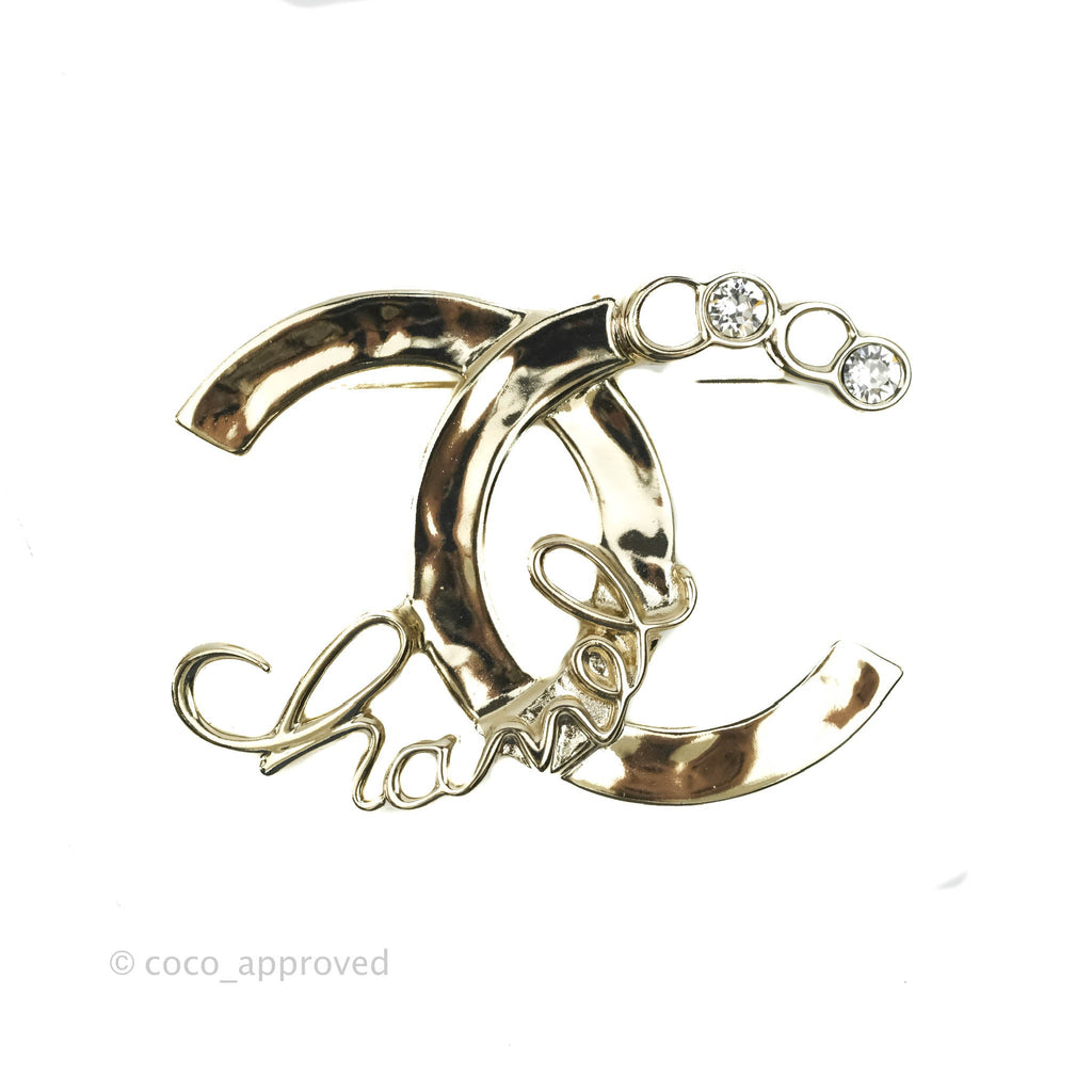 Chanel CC Coco Chanel Crystal Brooch Gold Tone 22P
