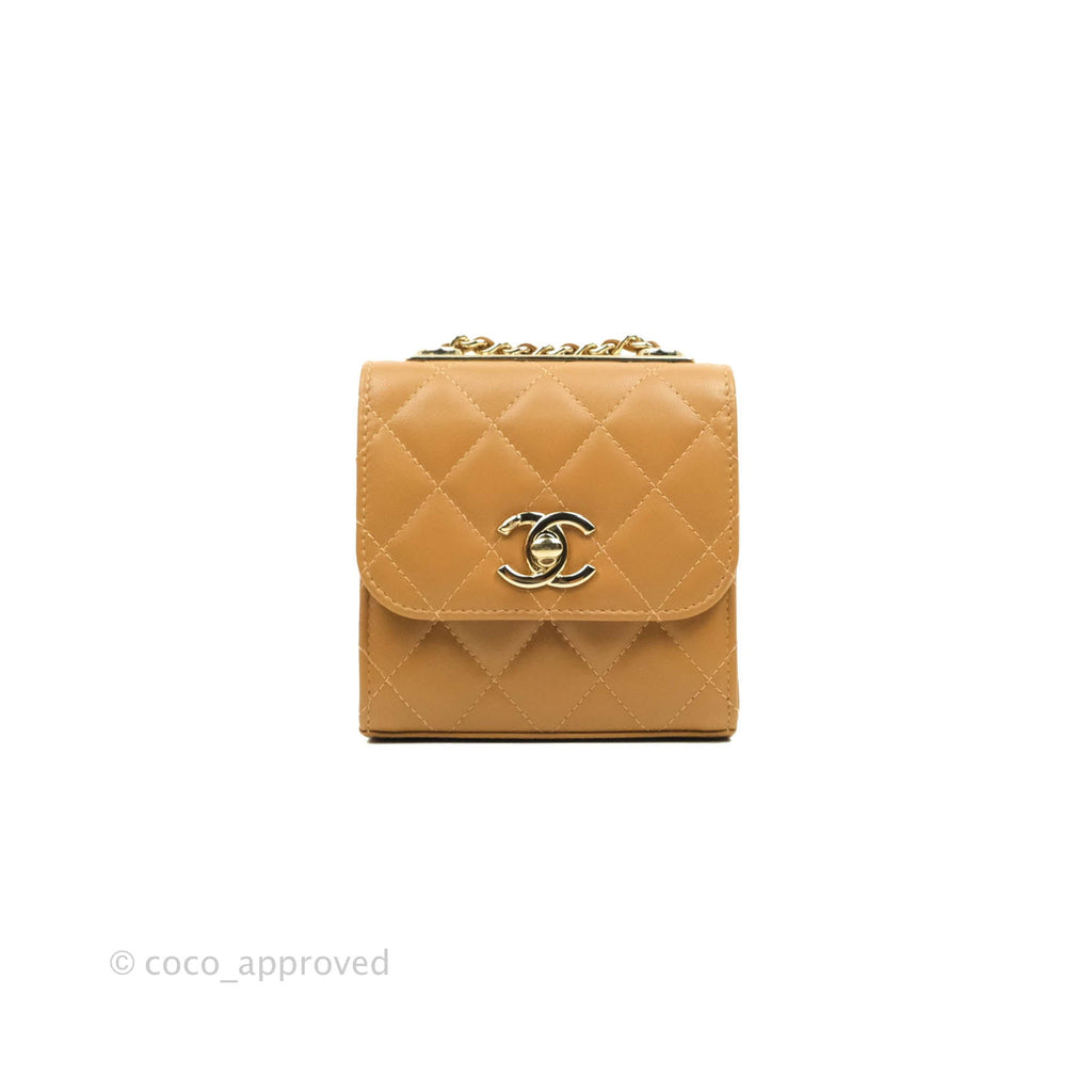 Chanel Mini Quilted Trendy CC Clutch With Chain Beige Lambskin Gold Hardware