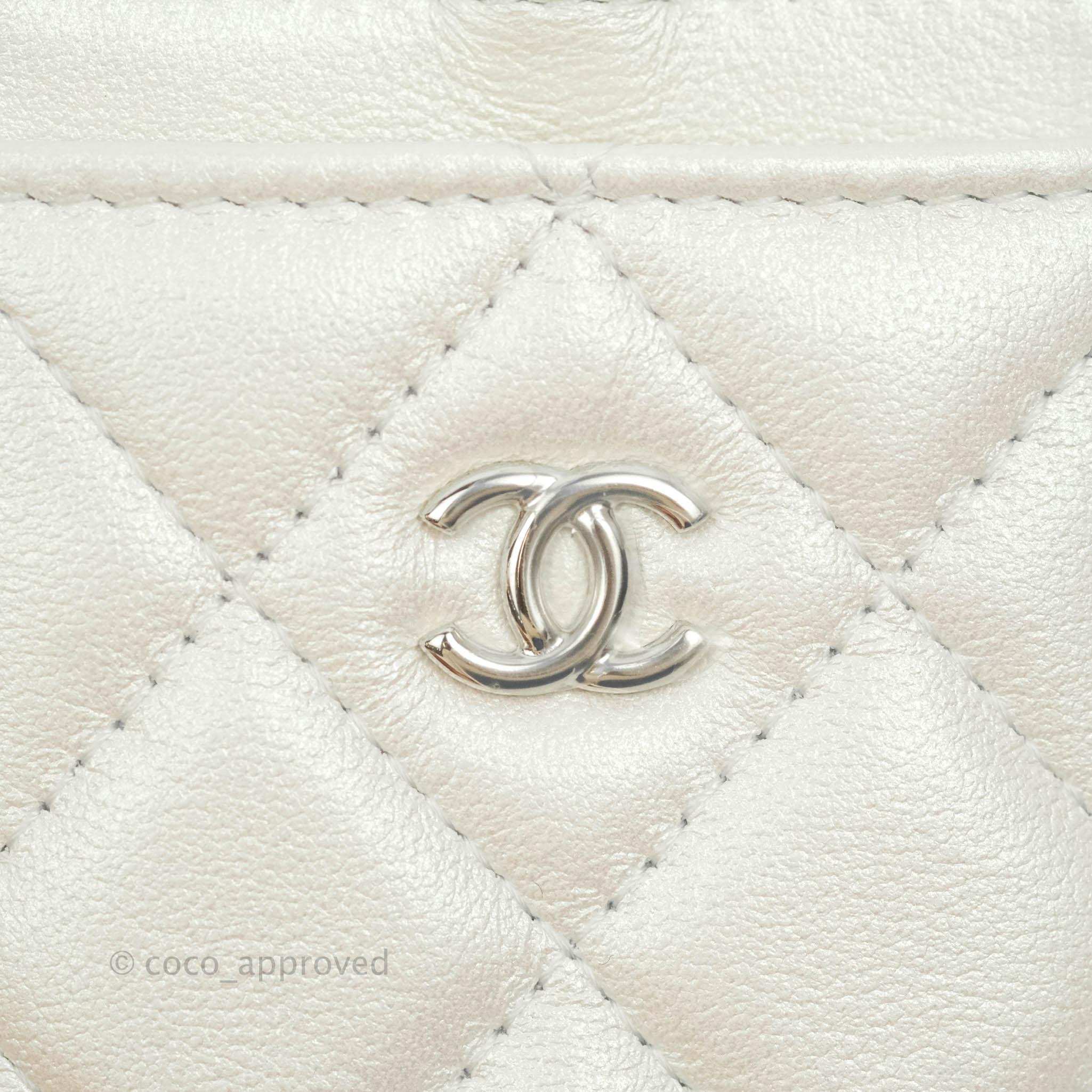 Chanel Classic Chain Card Holder Iridescent White Lambskin Silver
