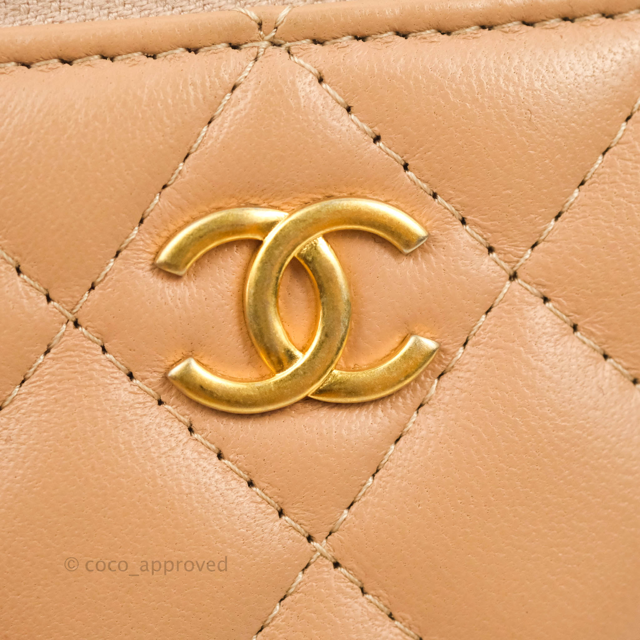 Chanel Top Handle Mini Rectangular Flap Bag Beige Lambskin Aged Gold H –  Coco Approved Studio