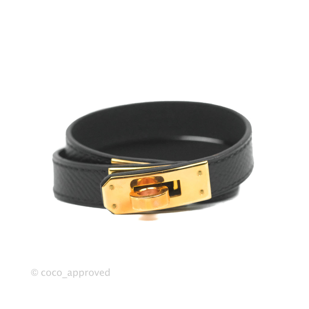 Hermès Kelly Double Tour Bracelet Black Epsom Rose Gold Hardware