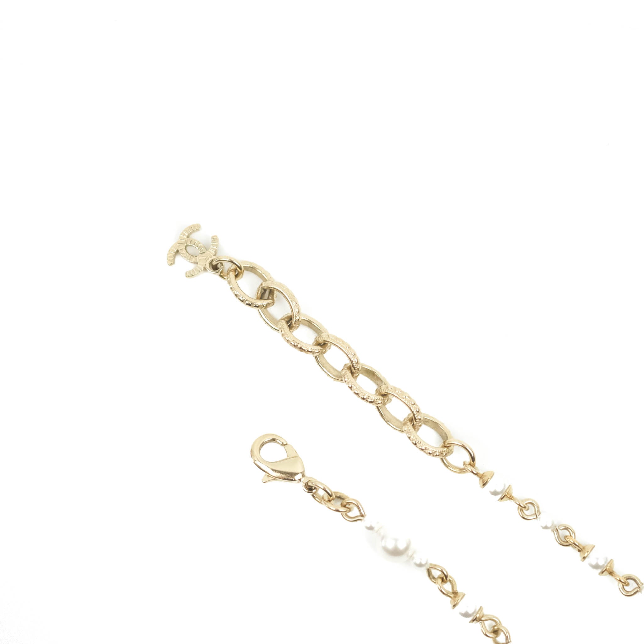 Chanel CC Crystal Pearl Charm Bracelet Gold Tone 20C – Coco