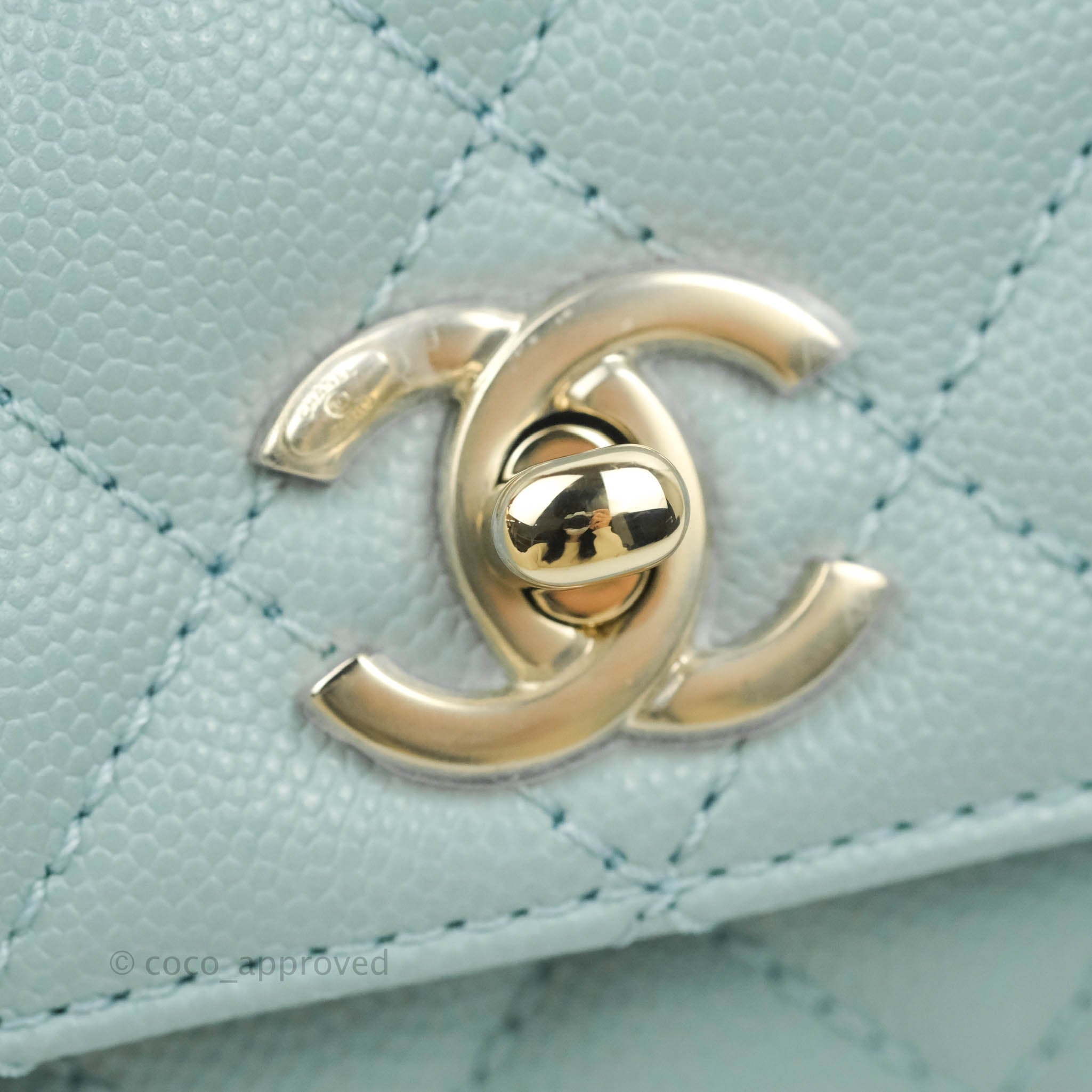Chanel Mini Coco Handle Quilted Light Blue Caviar Gold Hardware