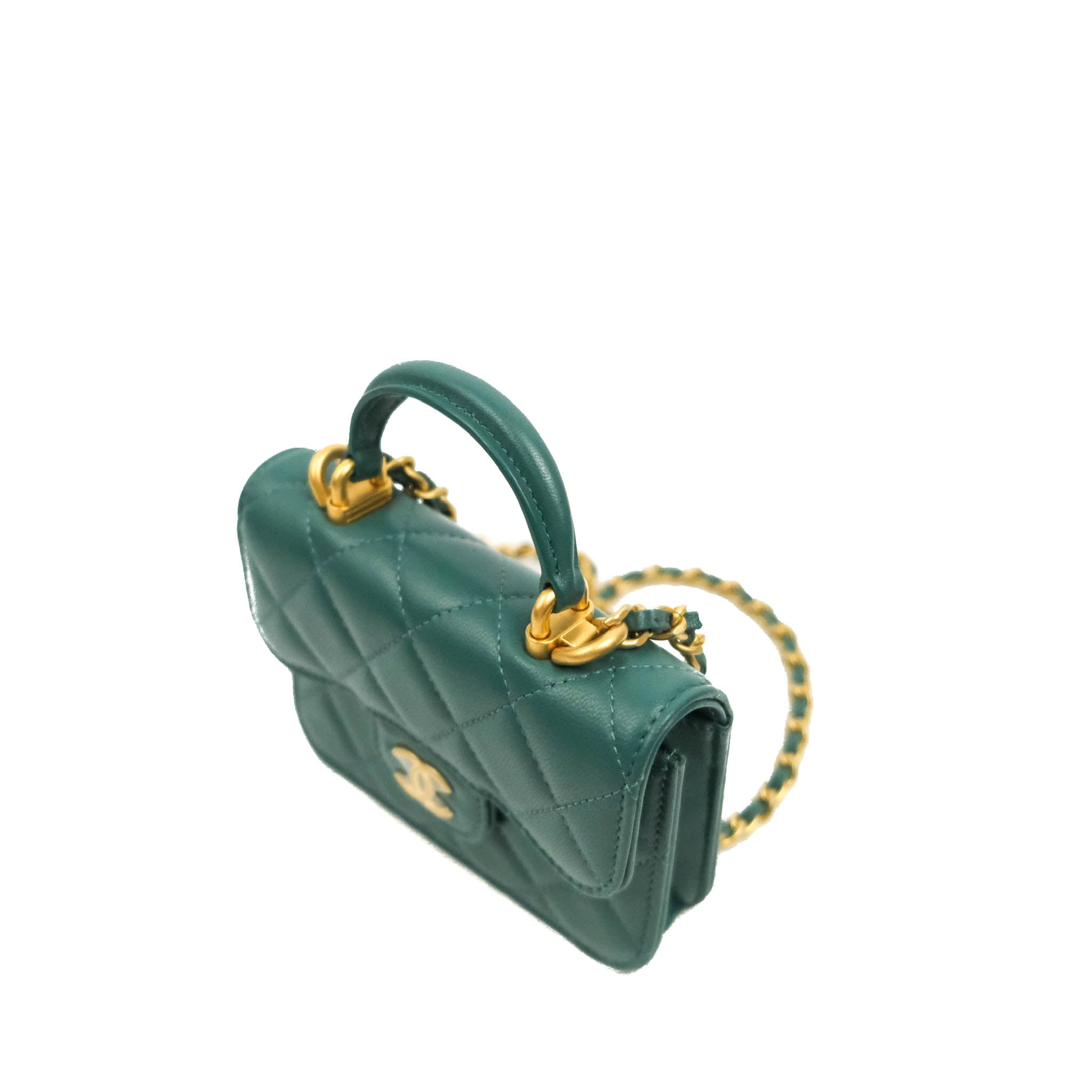 aprococo  CHANEL Emerald Green mini 255 flap bag necklace w chain strap