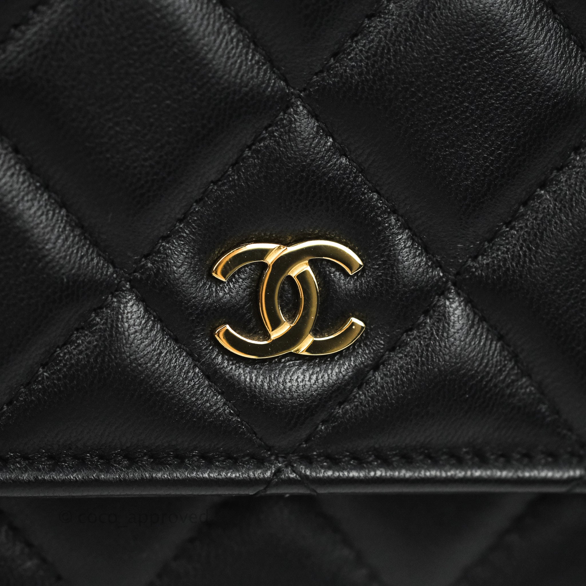 Chanel Quilted Top Handle Wallet on Chain WOC Black Lambskin Gold Hard –  Coco Approved Studio