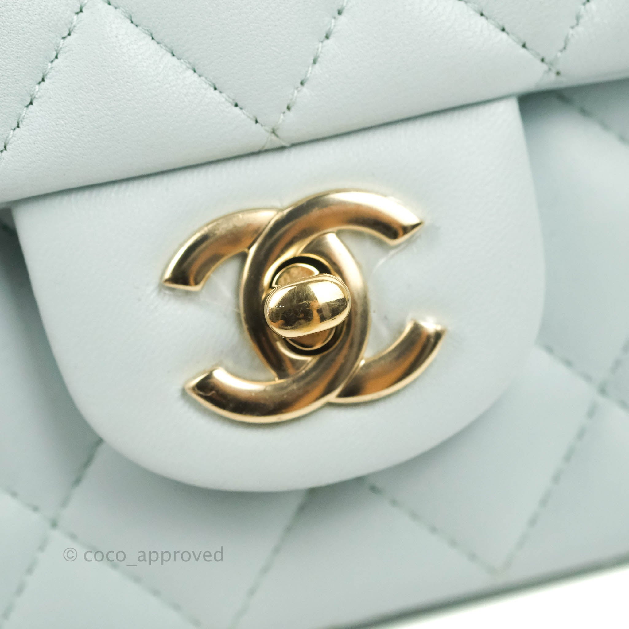 Chanel Iridescent Light Blue Quilted Calfskin Mini Rectangular Classic Flap
