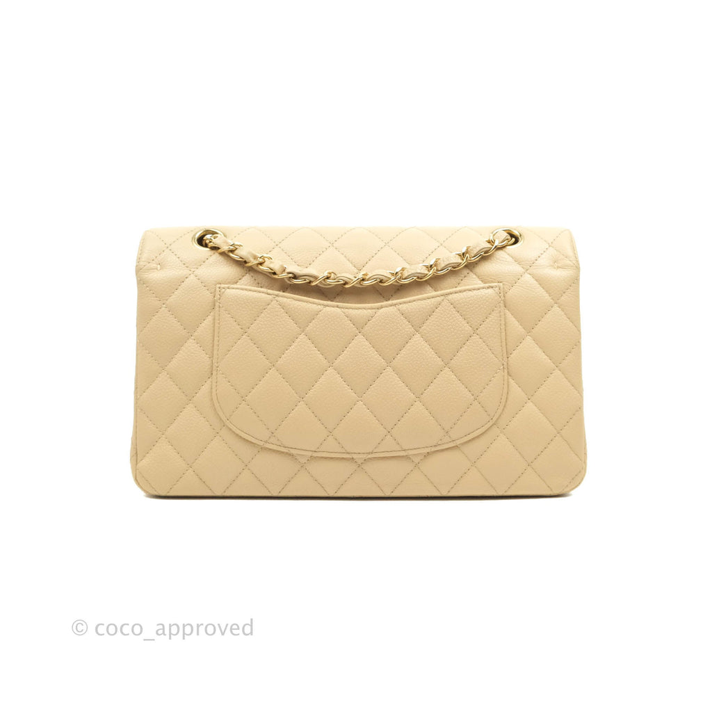 Chanel Classic Medium Flap Quilted Beige Caviar Gold Hardware