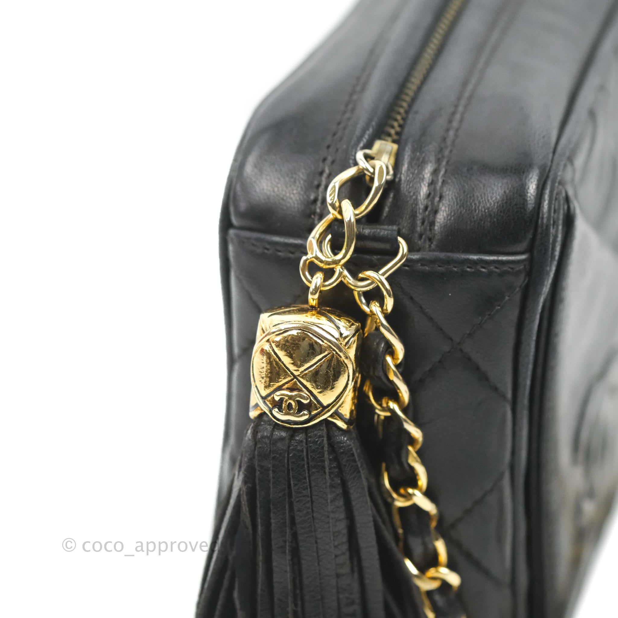 Chanel - Vintage Cc Red Lambskin Gold Chain Tassel Camera Bag