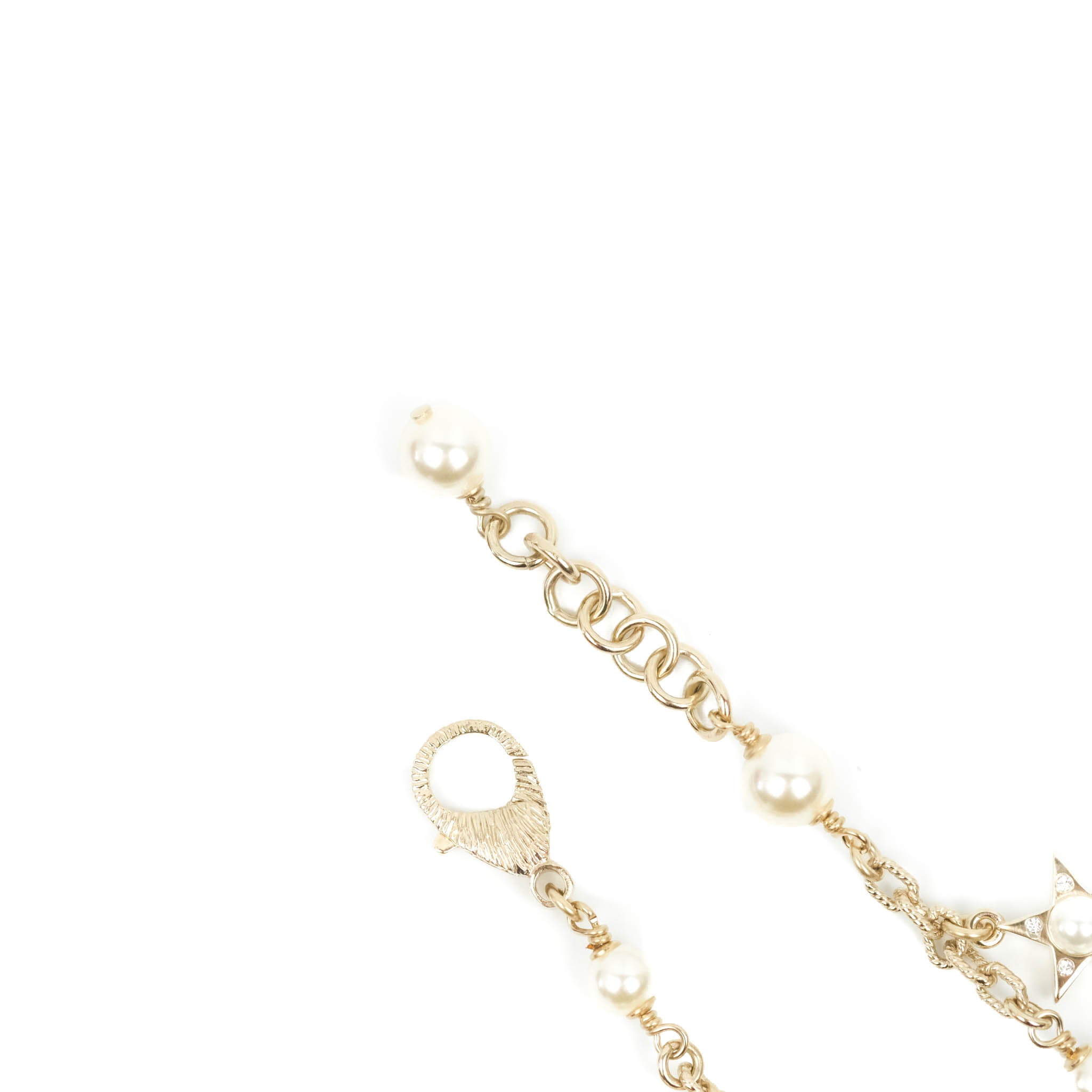 Chanel CC Crystal Pearl Charm Bracelet Gold Tone 20V