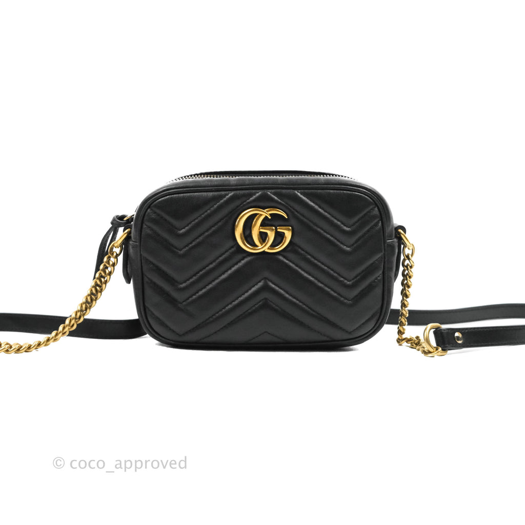 Gucci Mini Matelasse GG Marmont Camera Bag Black Calfskin Gold Hardware
