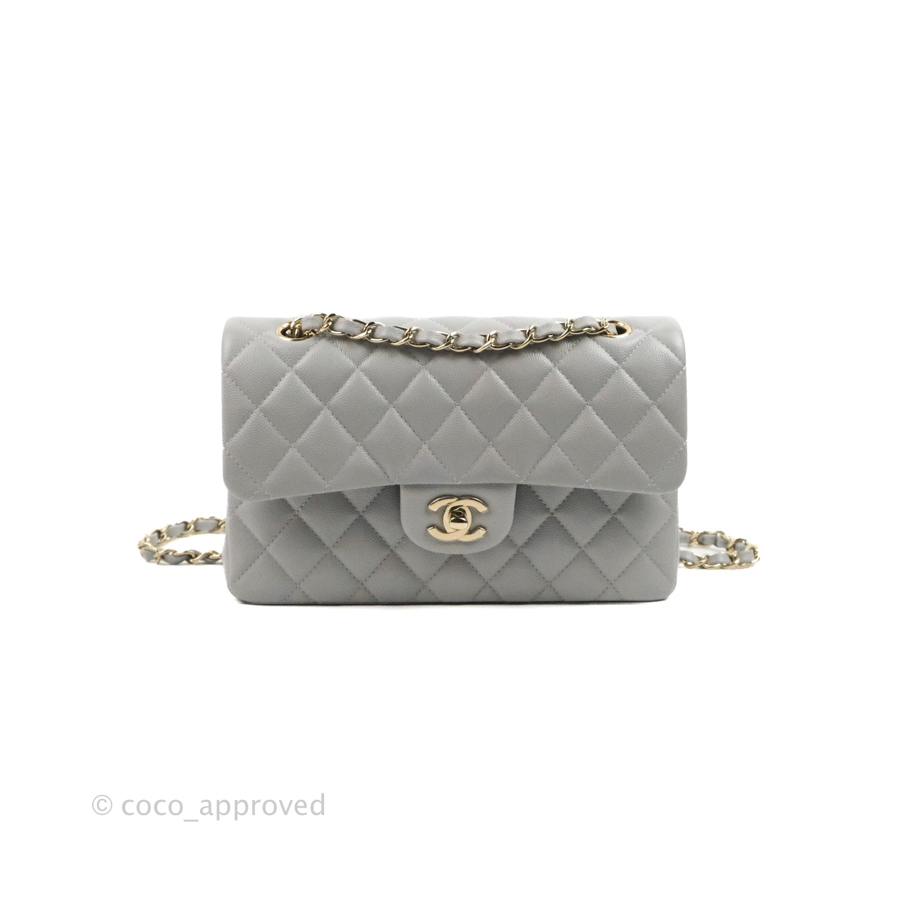 Chanel Classic Small Double Flap, 21A Grey Caviar Leather with Gold  Hardware, New In Box WA001