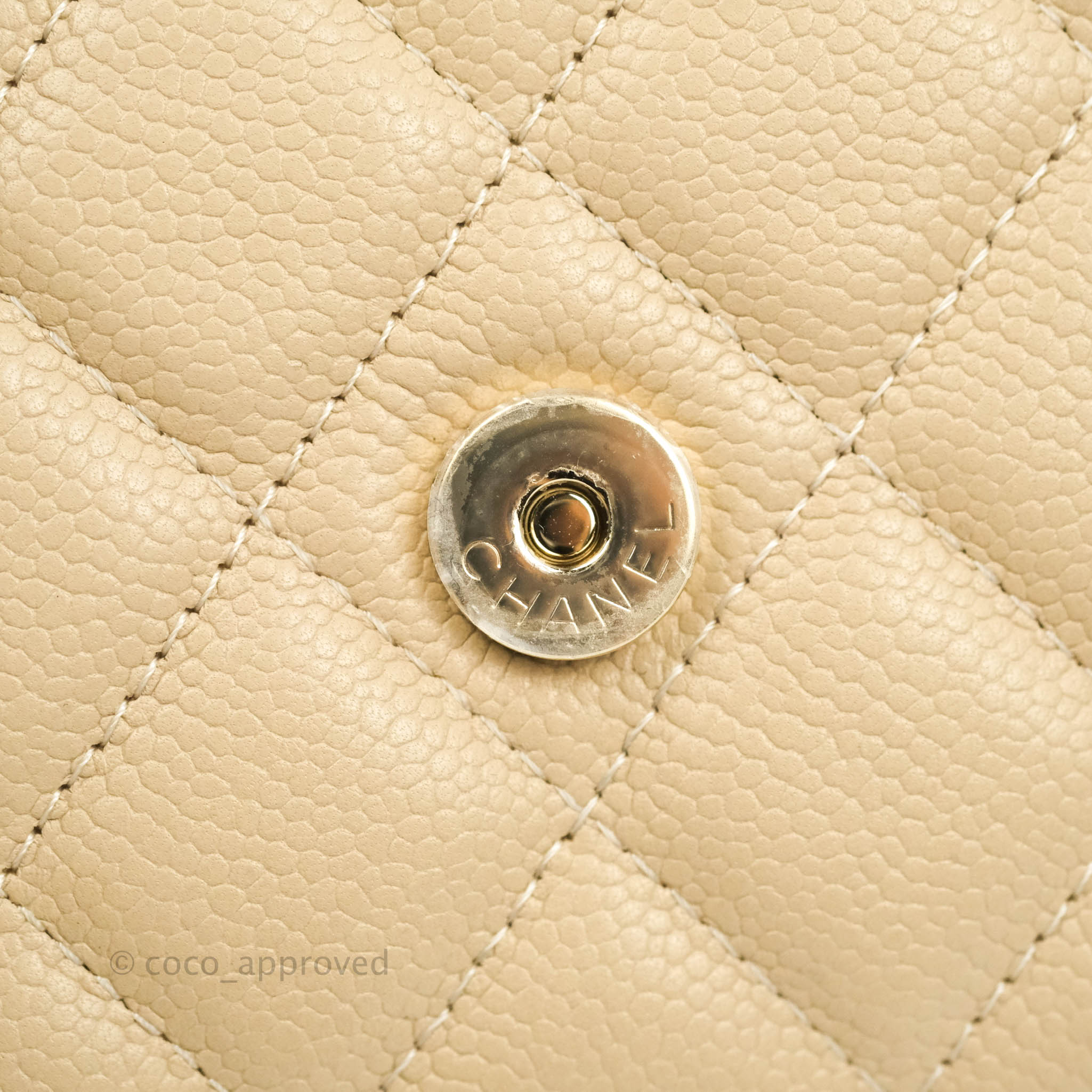 Chanel Quilted Wallet on CC Chain WOC Beige Caviar Gold Hardware