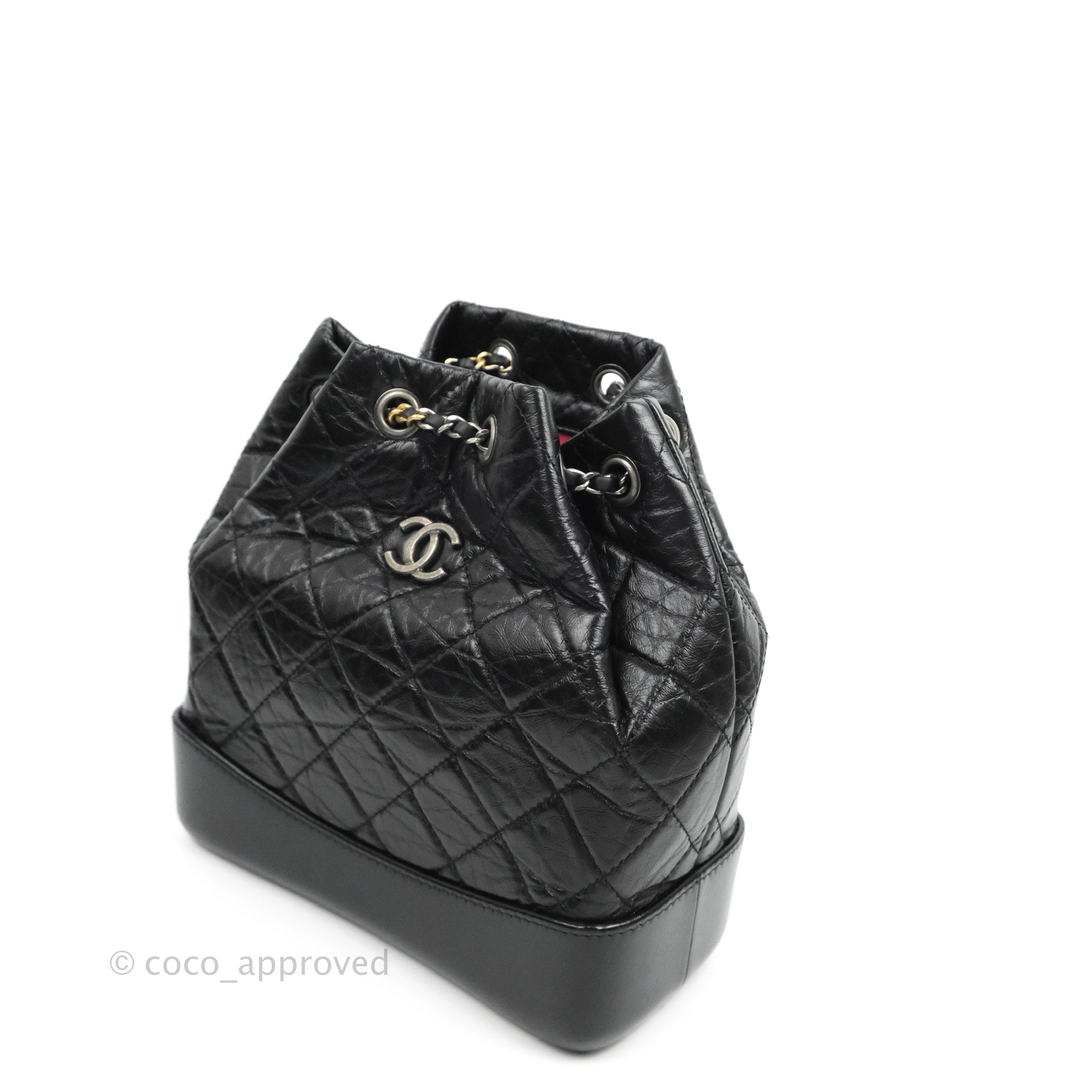 Chanel Gabrielle Backpack Black Aged Calfskin Small Black – Coco