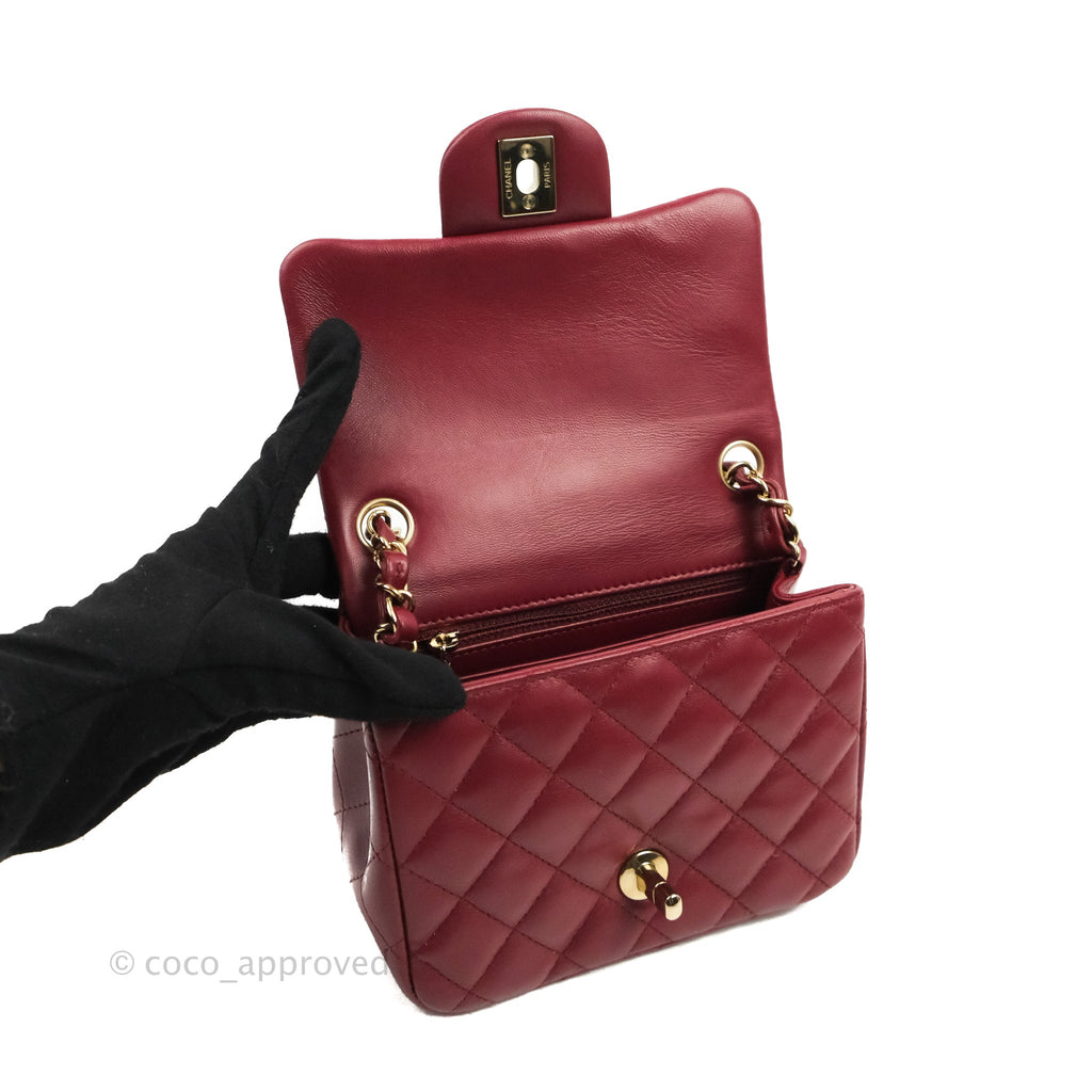 Chanel Quilted Mini Square Burgundy Lambskin Gold Hardware