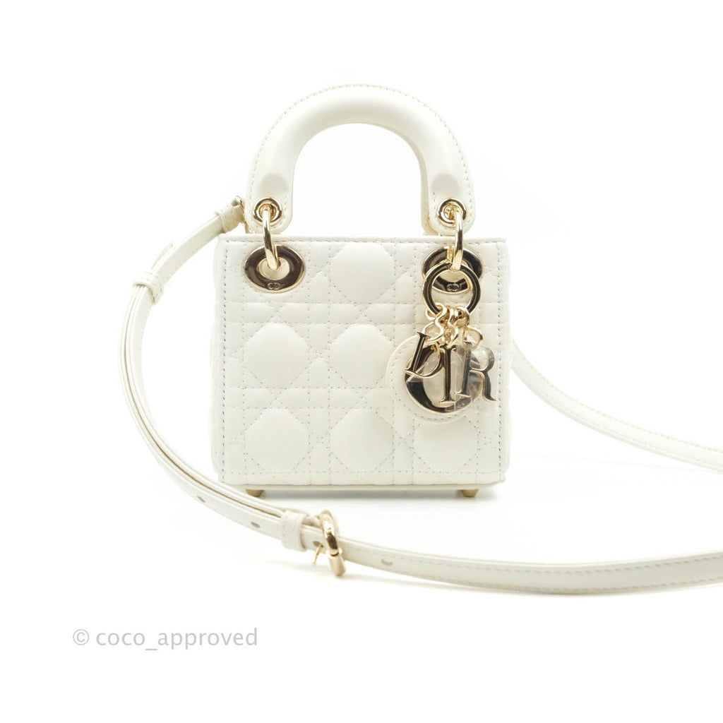 Christian Dior Micro Lady Dior Cannage White Lambskin Gold Hardware