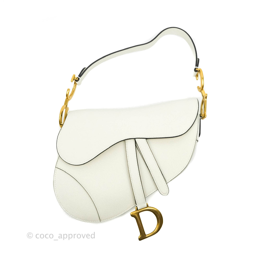 Christian Dior Saddle Bag White Grained Calfskin Gold Hardware