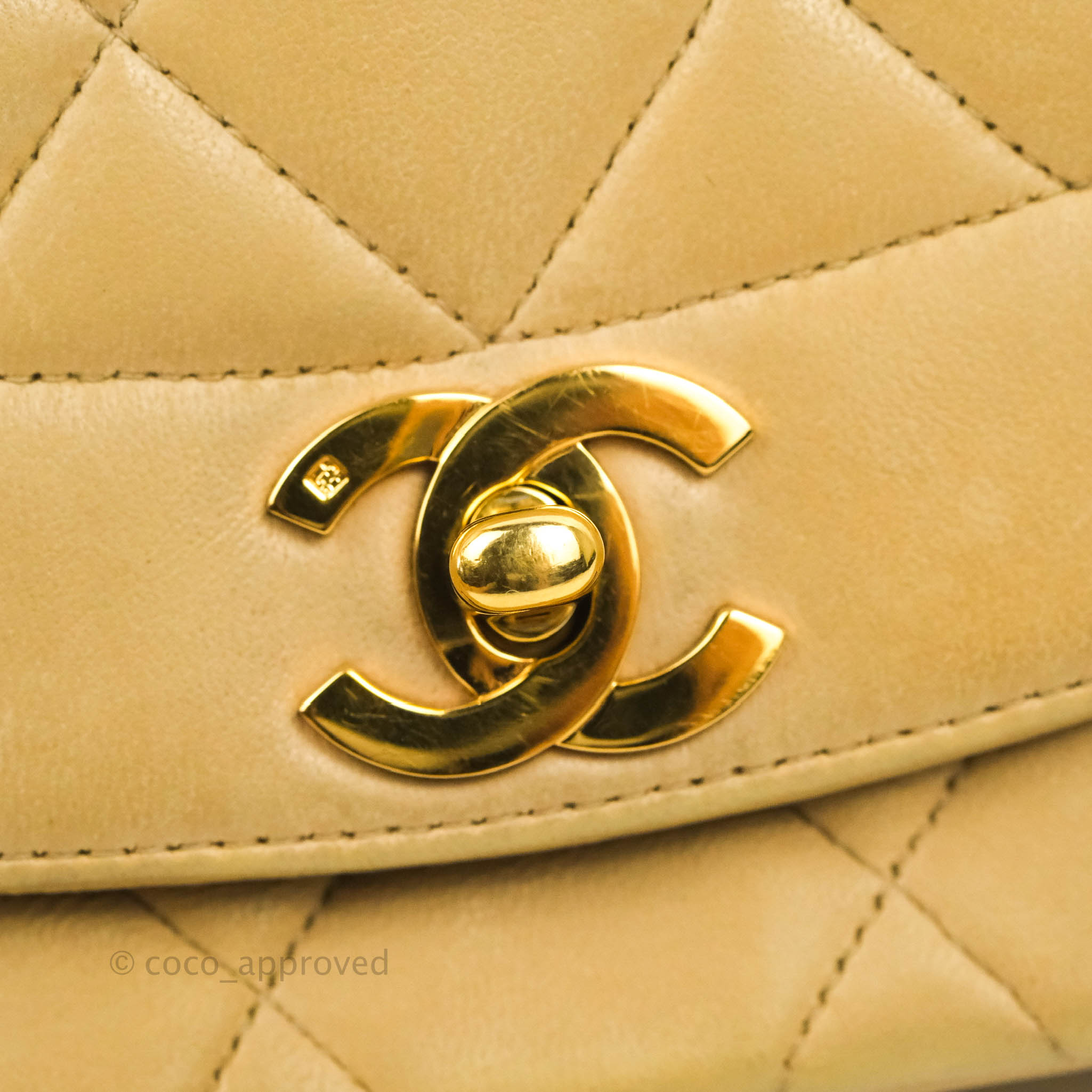 Chanel Vintage Small Quilted Classic Diana Flap Bag Beige Lambskin 24K –  Coco Approved Studio