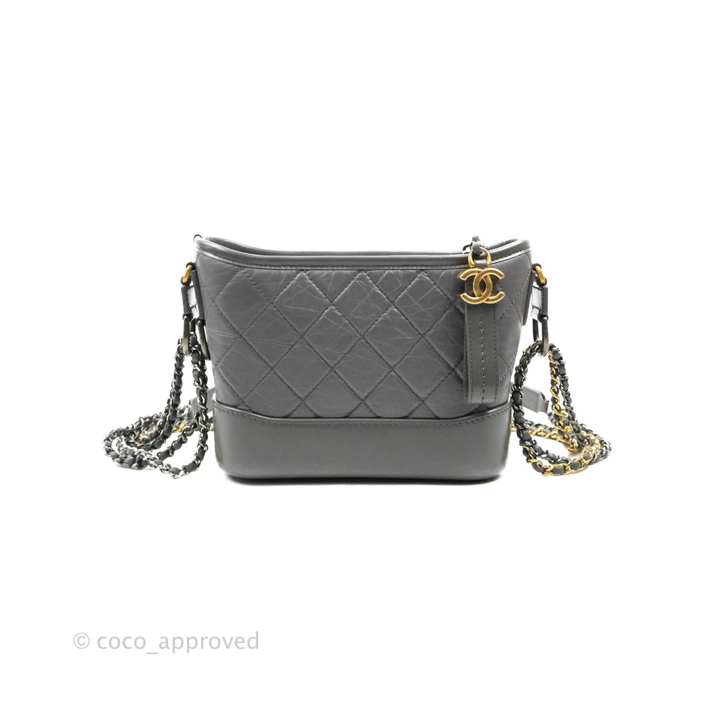 Chanel Quilted Small Gabrielle Hobo Grey Calfskin Mixed Hardware