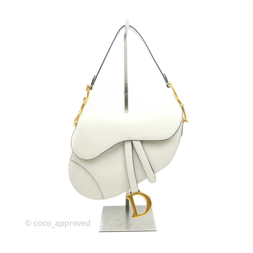 Christian Dior Saddle Bag White Grained Calfskin Gold Hardware