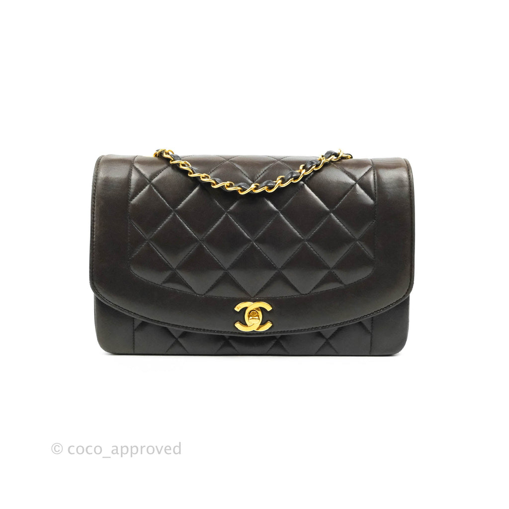 Chanel Vintage Quilted Medium Classic Diana Flap Bag Black Lambskin 24K Gold Harwdare