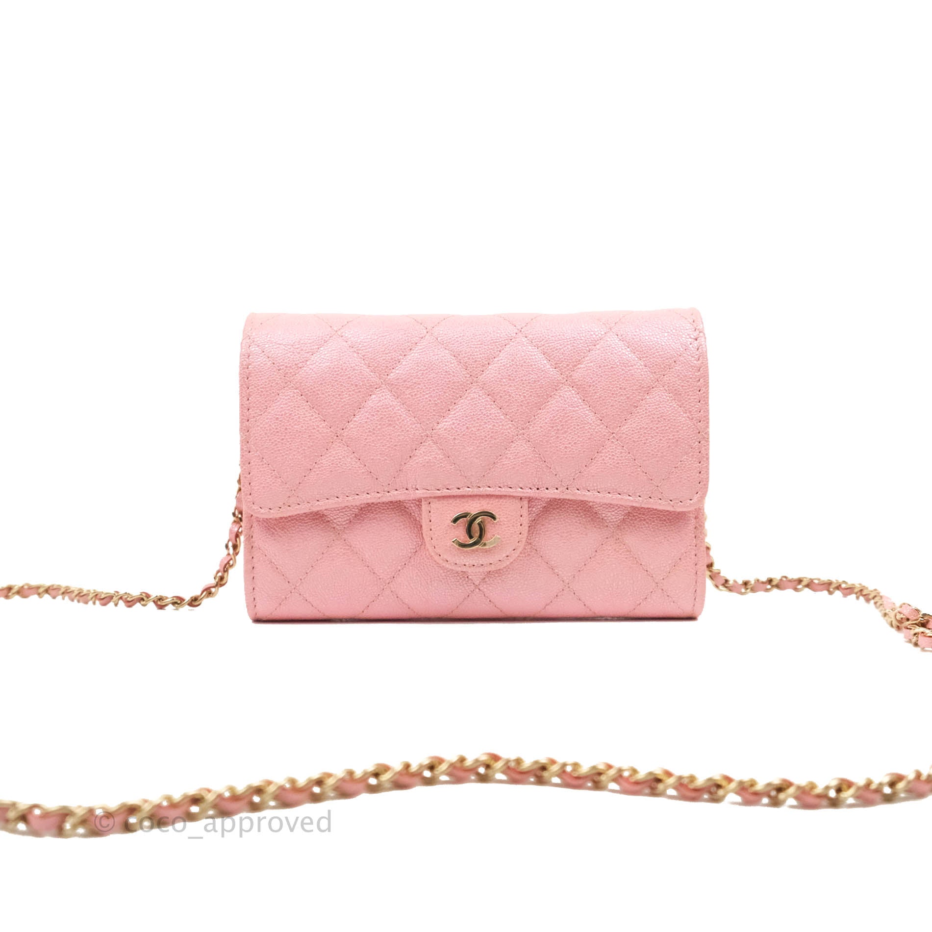 Chanel Mini Quilted Wallet On Chain WOC Caviar Iridescent Pink