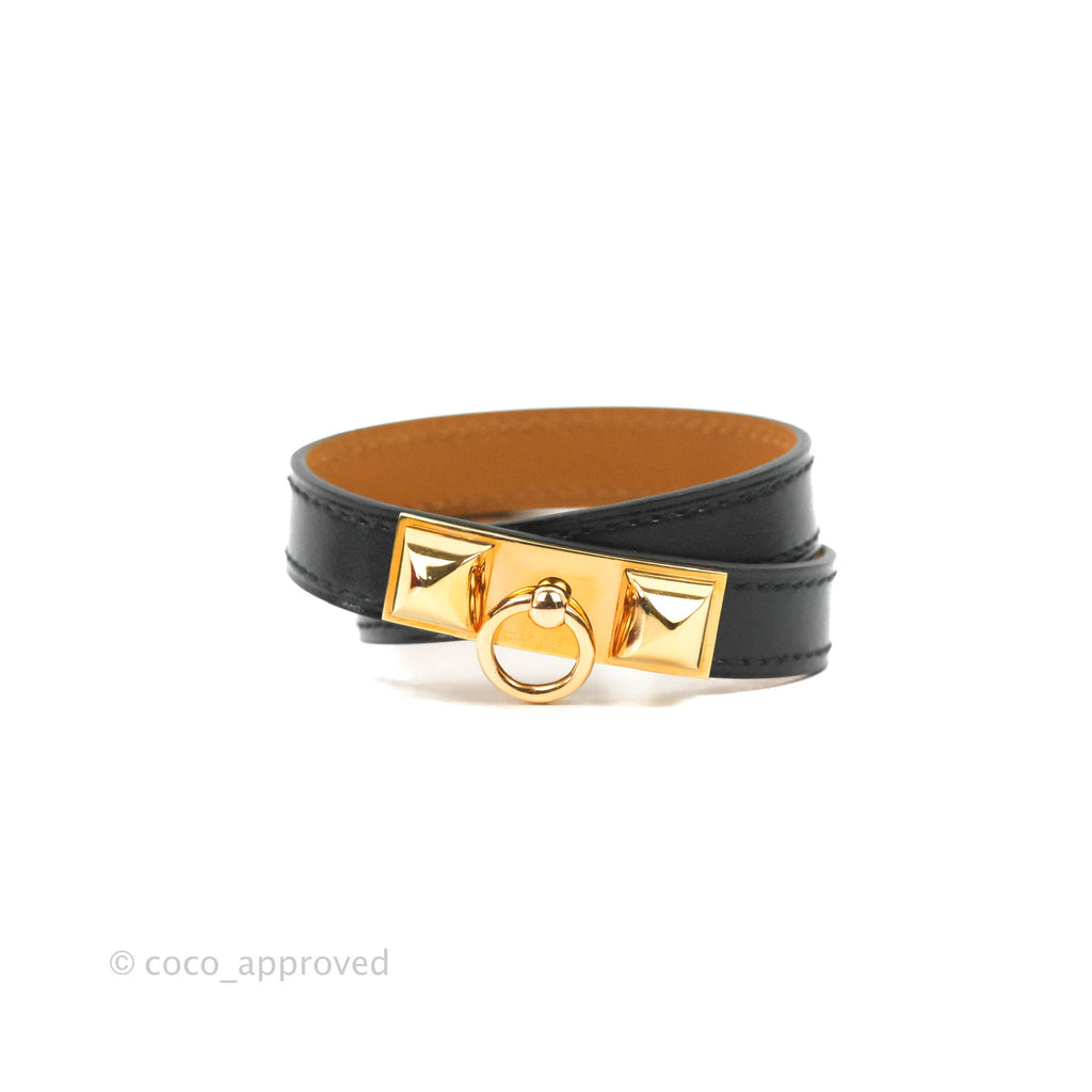 Hermès Rivale Double Tour Bracelet Black Box Leather Rose Gold Hardware