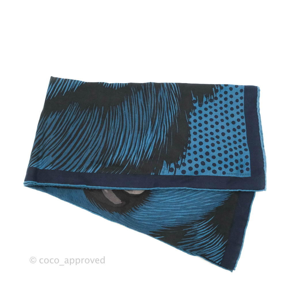 Hermès Cashmere Silk Grrrrr! Scarf 100 Prusse Marine