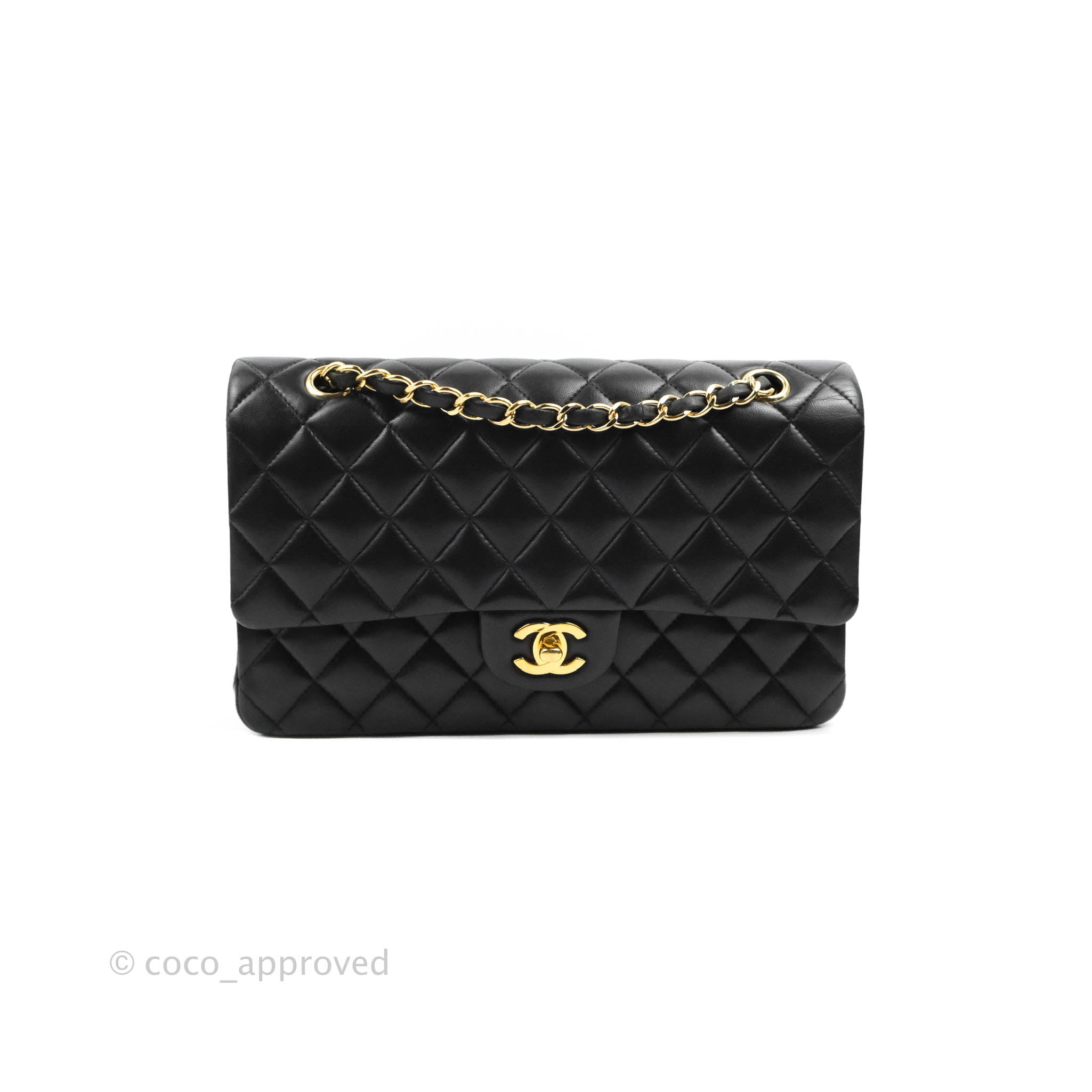 Chanel Classic M/L Medium Flap Quilted Black Lambskin Gold