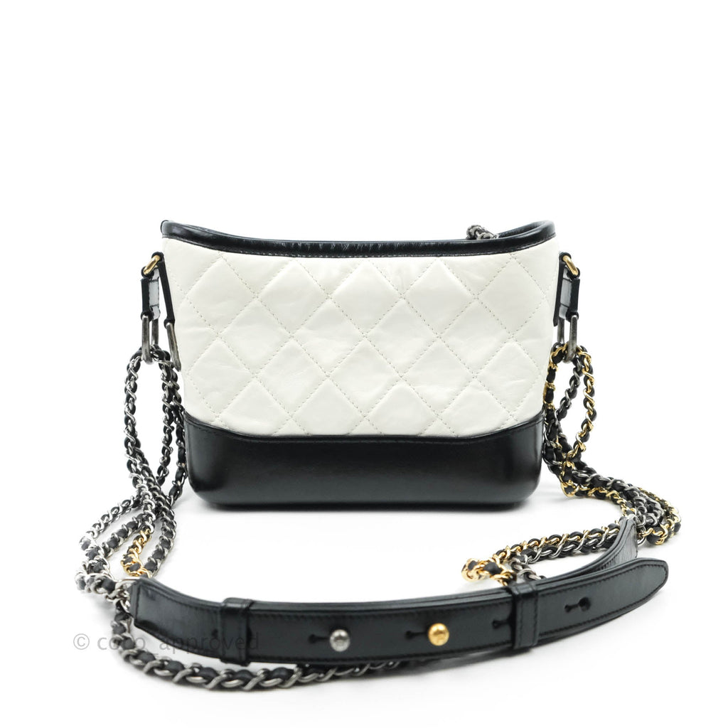 Chanel Quilted Small Gabrielle Hobo White Black Calfskin Mixed Hardware