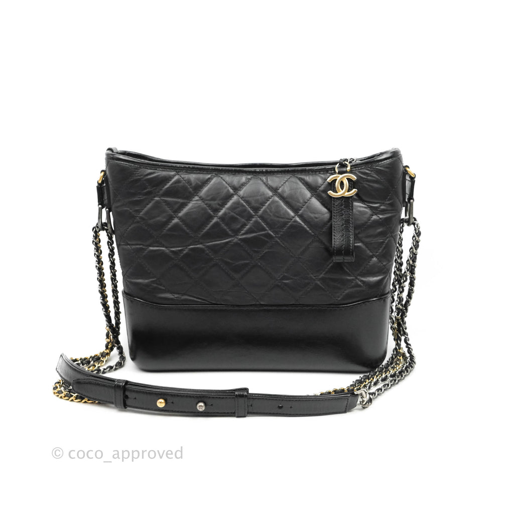 Chanel Quilted Medium Gabrielle Hobo Black Aged Calfskin Mixed Hardware