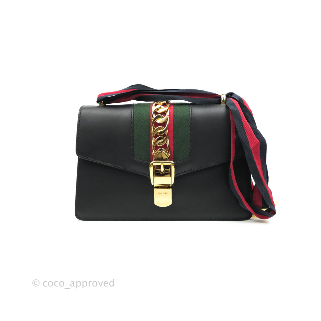 Gucci Calfskin Small Sylvie Shoulder Bag Black