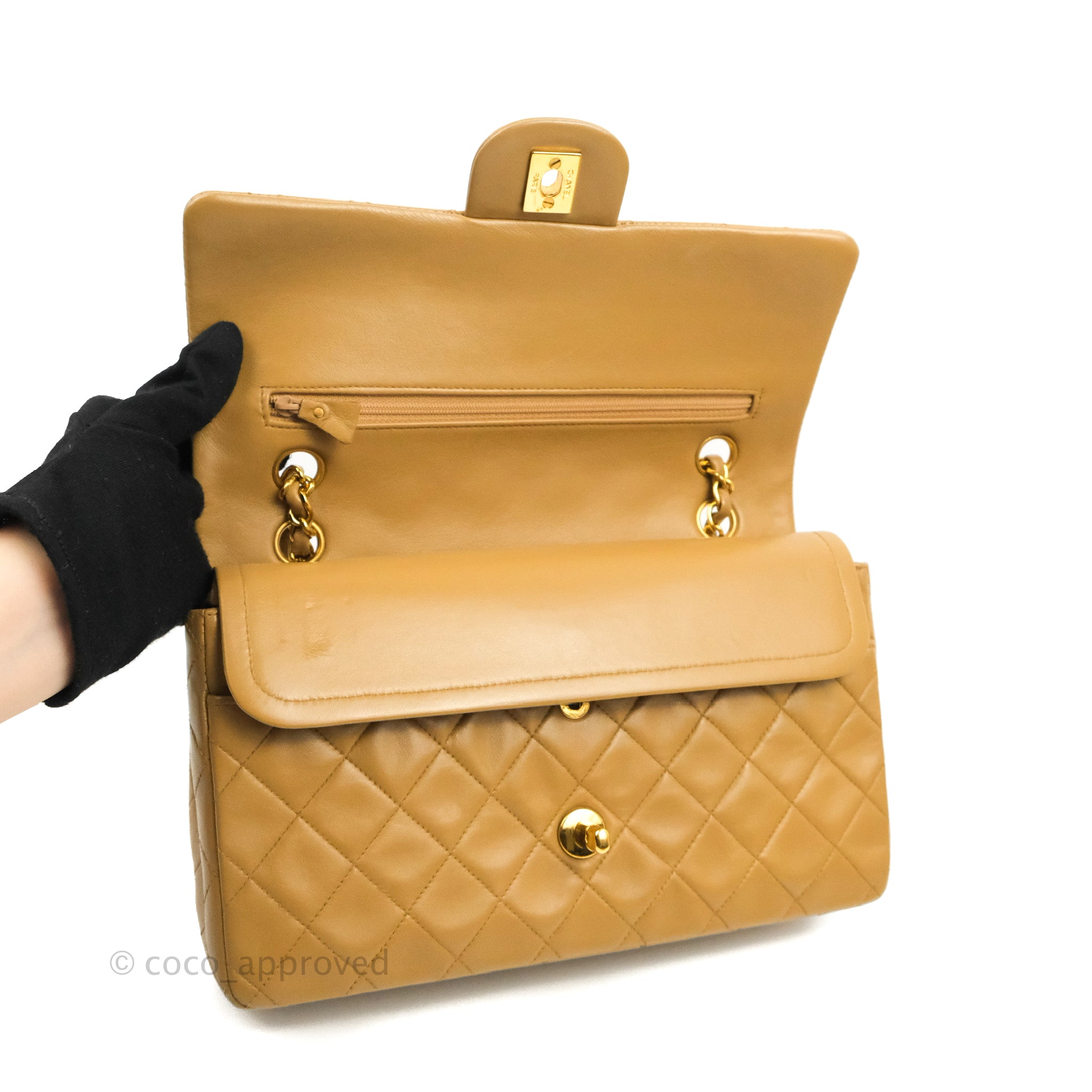 Chanel Classic Flap Medium Beige Lambskin 24K Gold Hardware, Luxury, Bags &  Wallets on Carousell