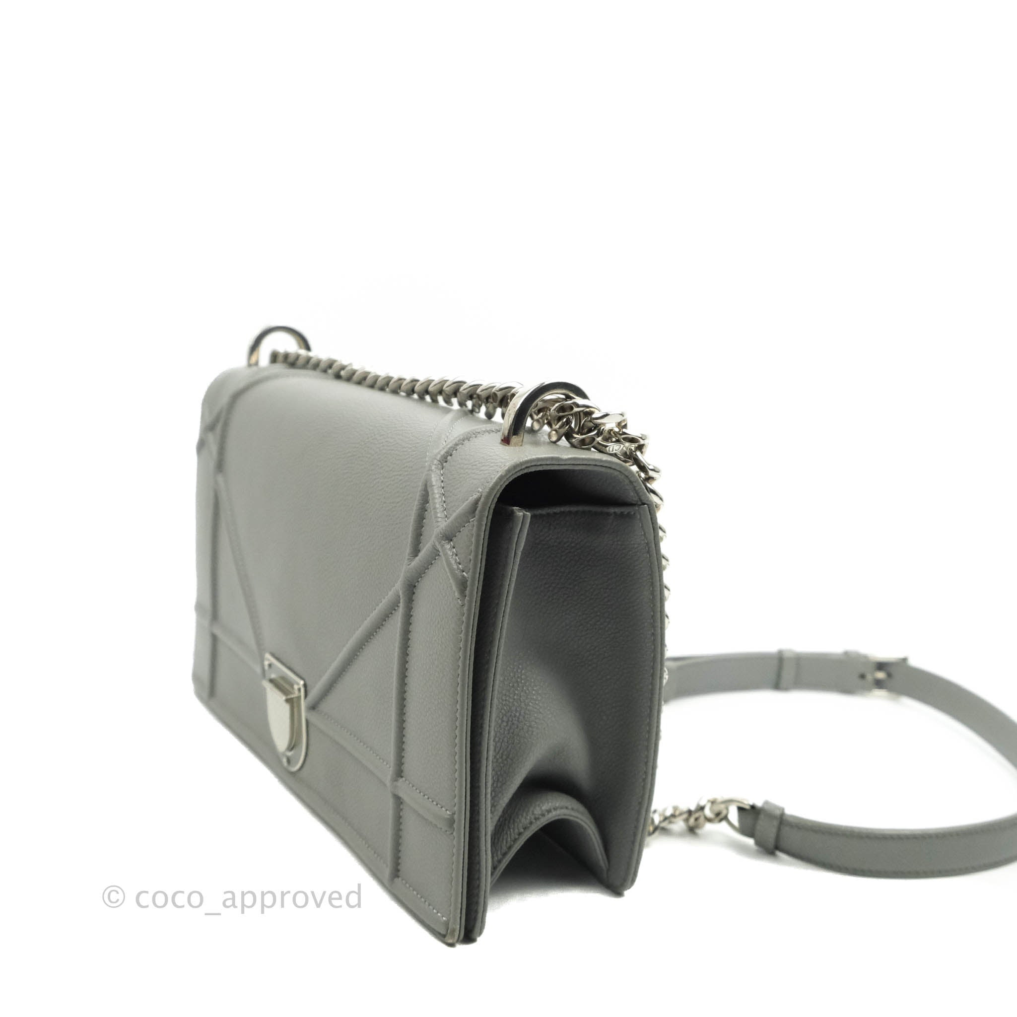 Christian Dior Medium Diorama Calfskin Flap Bag Grey Silver