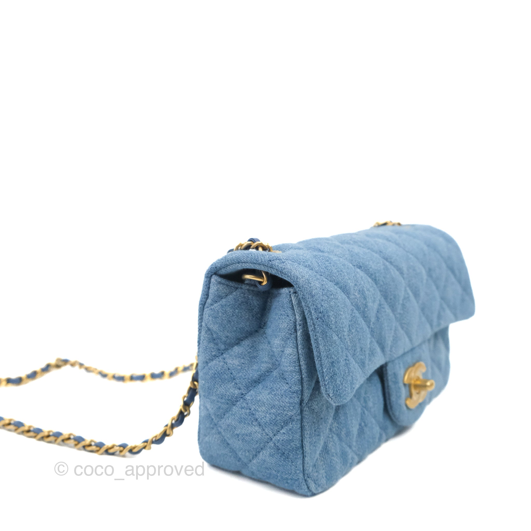 Chanel Mini Rectangular Pearl Crush Quilted Denim Aged Gold Hardware – Coco  Approved Studio