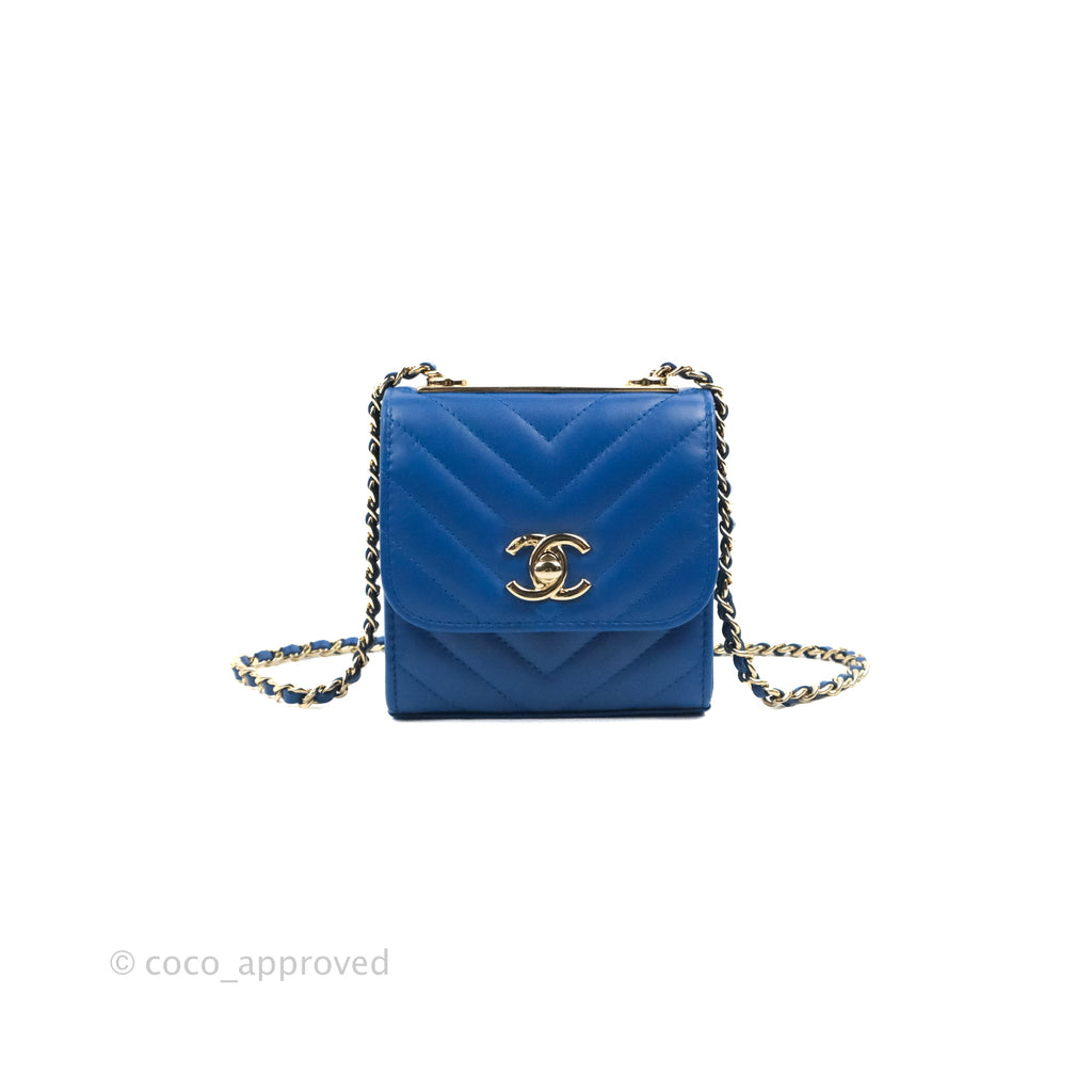 Chanel Mini Chevron Trendy CC Clutch With Chain Blue Lambskin Gold Hardware