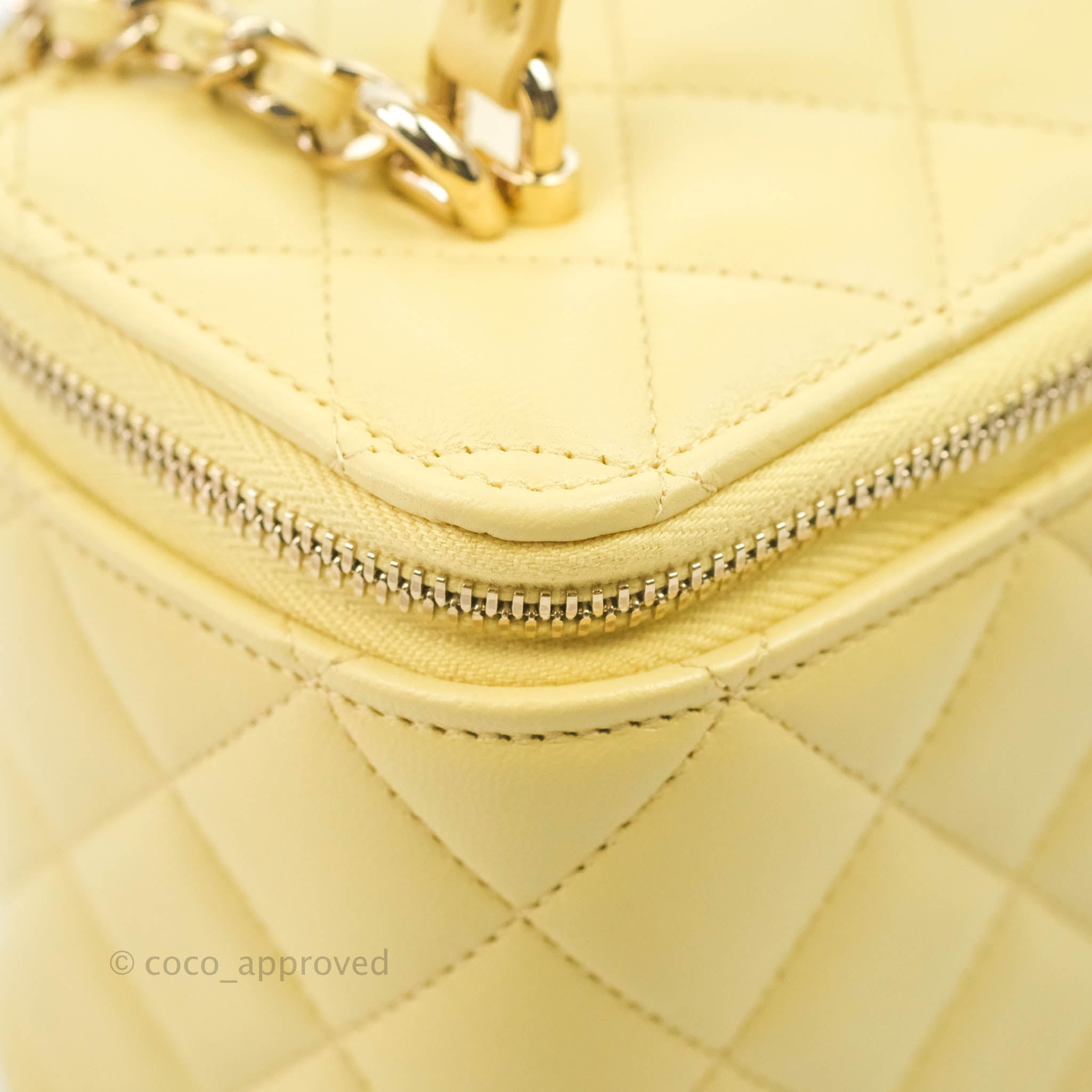 Chanel Vanity Rectangular Top Handle Yellow Lambskin Gold Hardware
