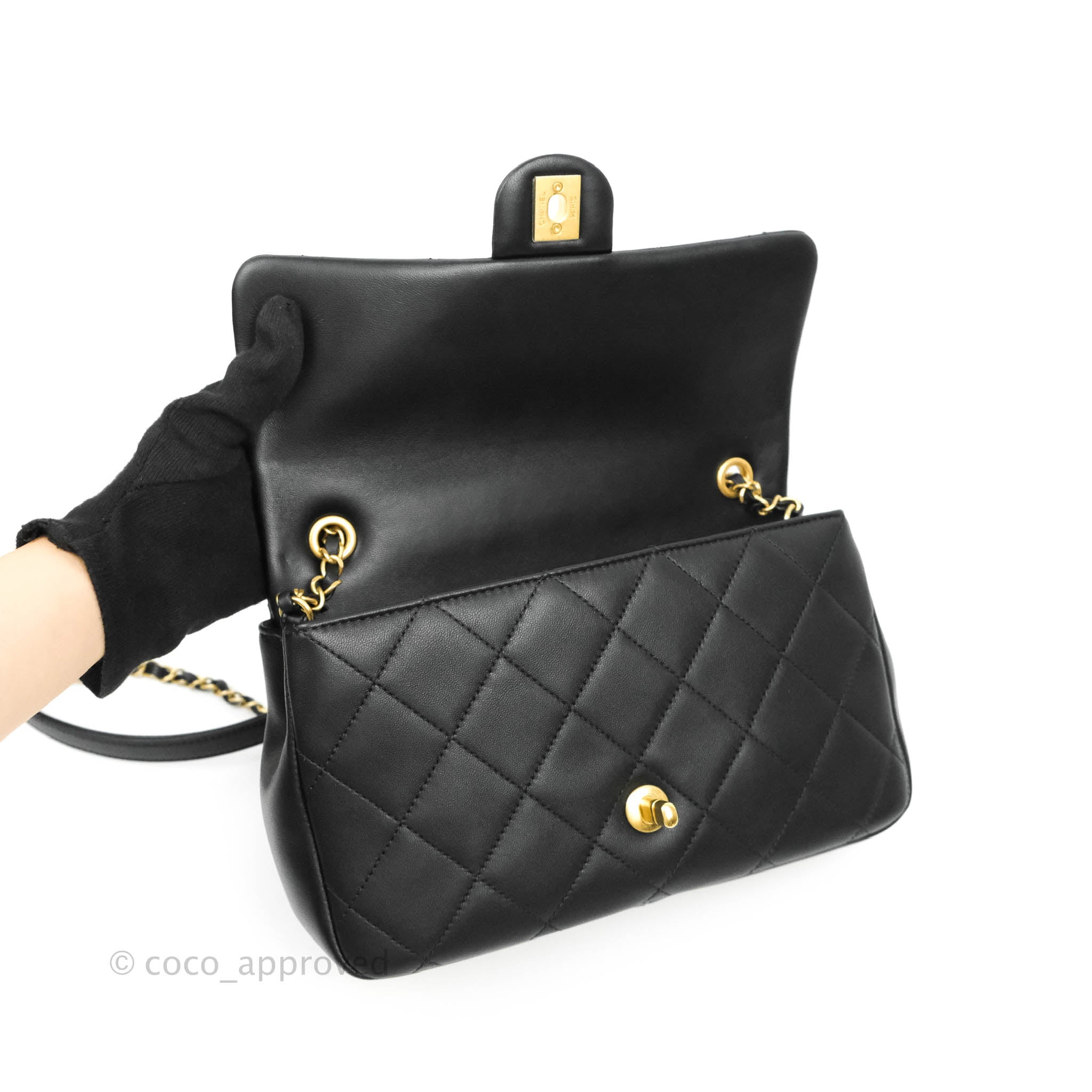 Chanel Circular Handle Flap Bag Black Lambskin Aged Gold Hardware – Coco  Approved Studio